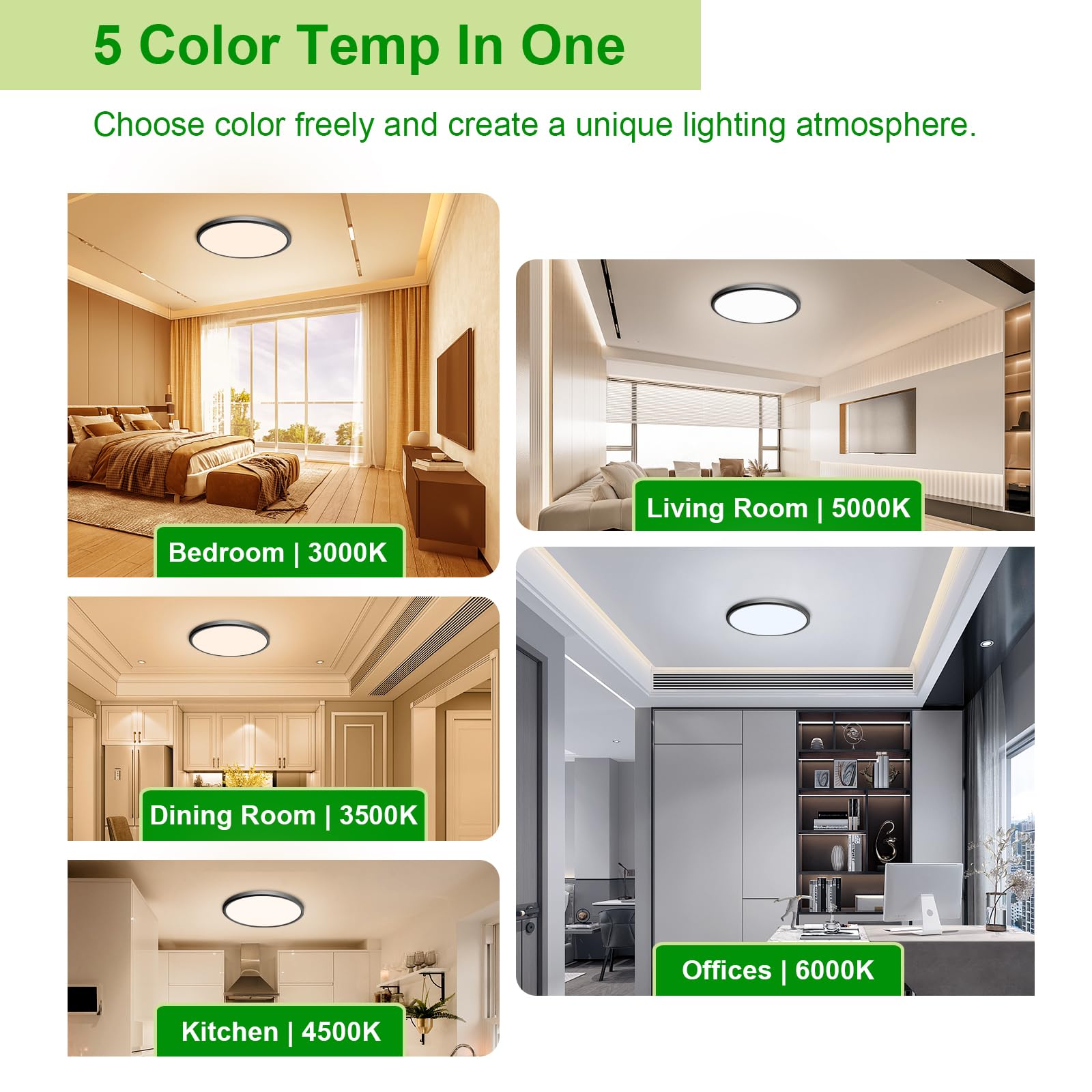 Hunhun 6 Pack 3200Lm Led Flush Mount Ceiling Light 12 Inch 5Cct Adjustable Super Slim 0.87 Inch Led Ceiling Light Fixture Round