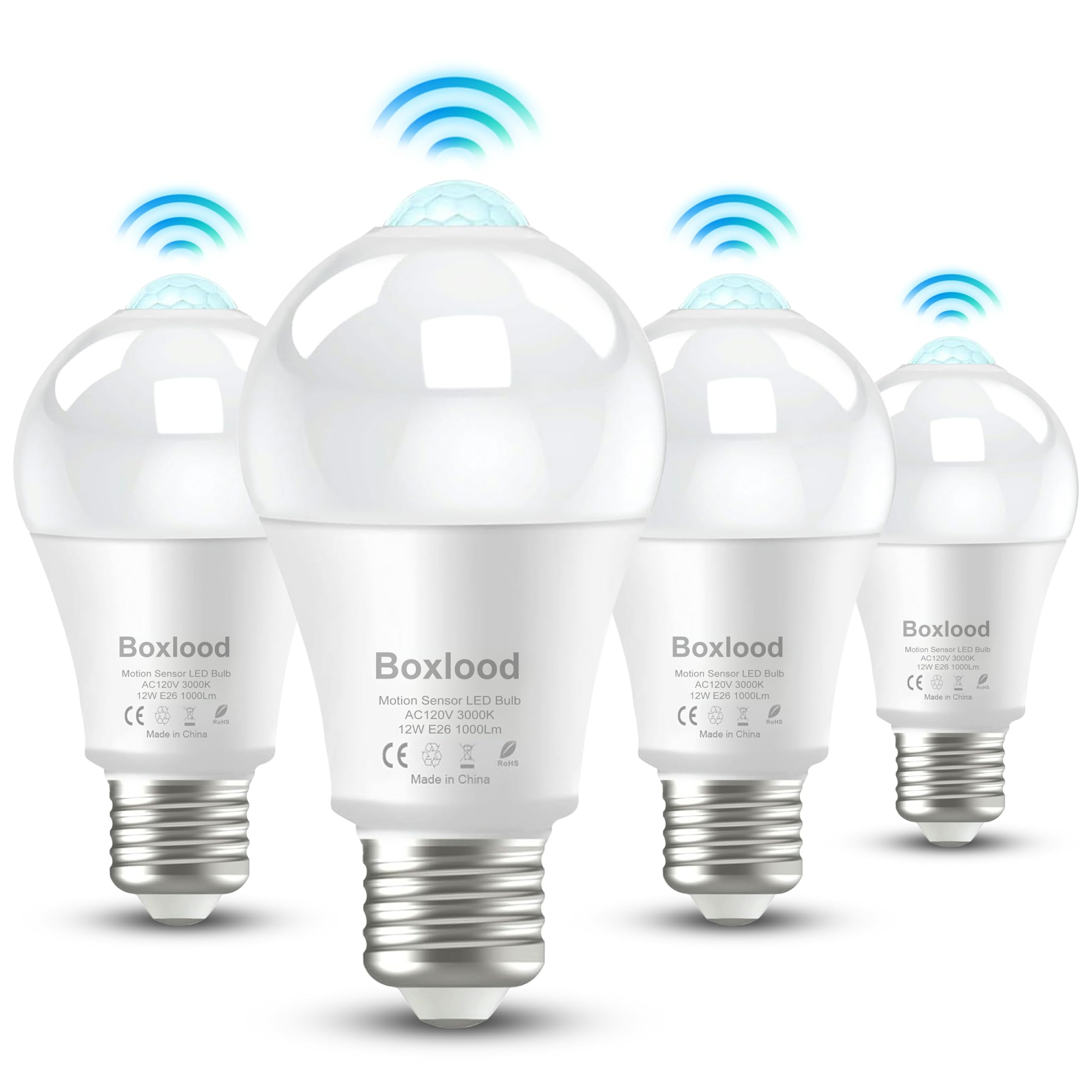 Motion Sensor Light Bulbs for Outdoor Indoor,12W(100W Equivalent) A19 E26 3000K Soft White Motion Activated Dusk to Dawn Outdoor