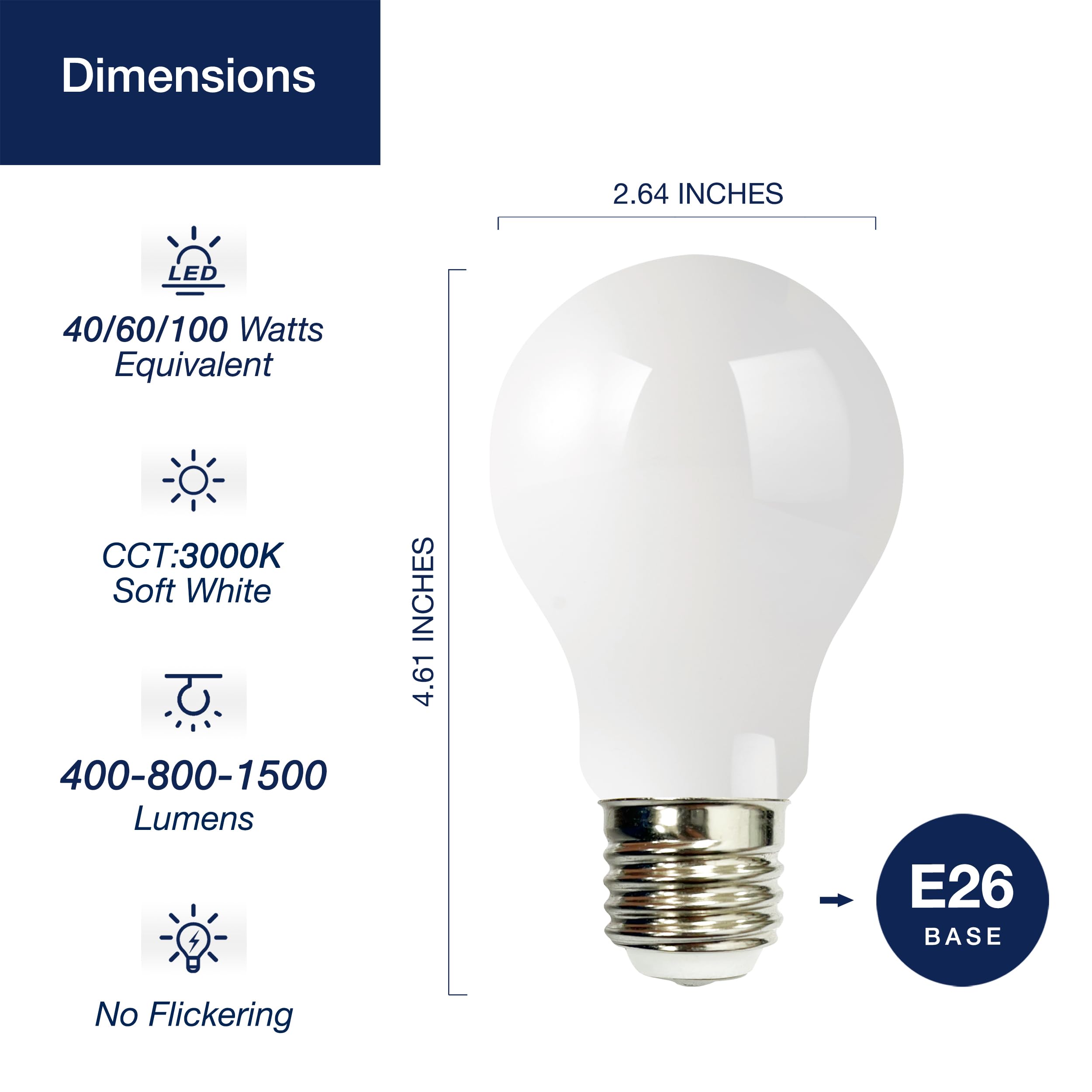 Flsnt ?? ?????? ?????? ?????????? ??????????, A21 Led Light Bulb E26 Standard Base, 40W 60W 100W Equivalent, 3-Way Dimmable A21