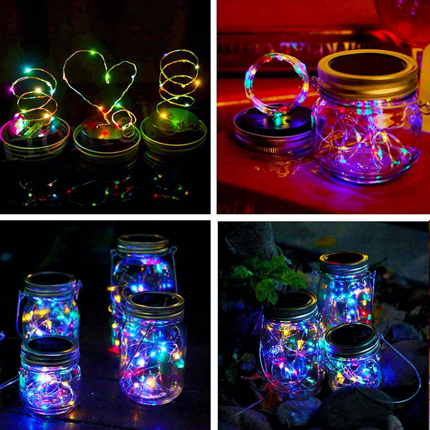 VOOKRY Solar Mason Jar Lights, 30 LED Multicolor Fairy String Lights, Waterproof, Pack of 6 for Outdoor Patio Garden Decoration
