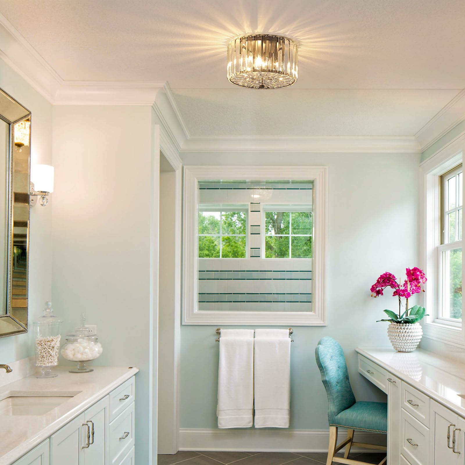 Pasentel Small Crystal Ceiling Light  Modern Semi Flush Mount Ceiling Lighting Fixture  Black Small Chandelier Light Fixture  Entryway Light Fixture For Kitchen Hallway Bathroom  2-Light  Xdd007-1-Bk