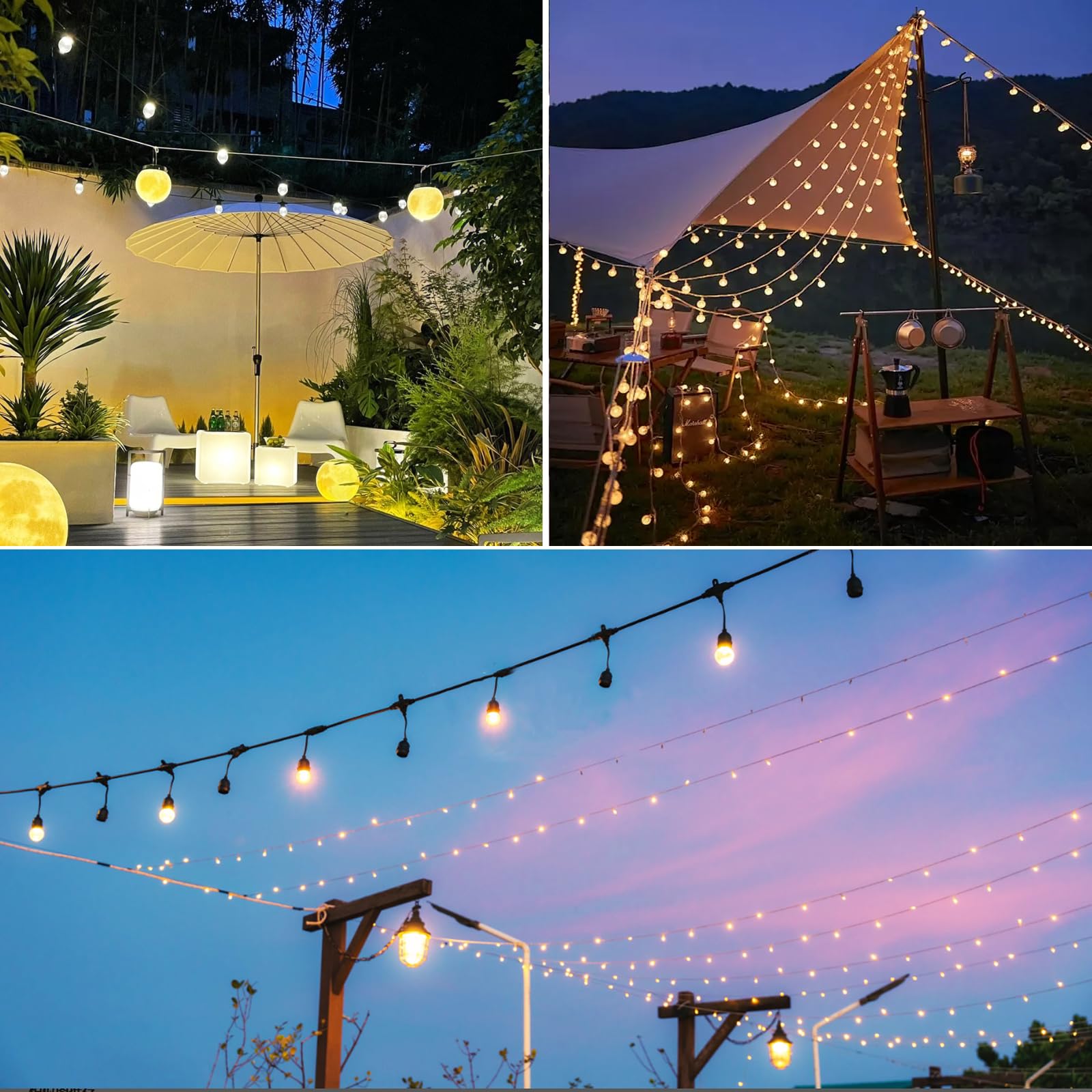 Ugarden Upgraded Outdoor String Light Hanging Kit, 350Ft Globe String Light Suspension Kit W/Expansion Hook, Stainless Steel 304 String Light Guide Wire, Black Guy Wire Kit For Wedding Dinner Barbecue