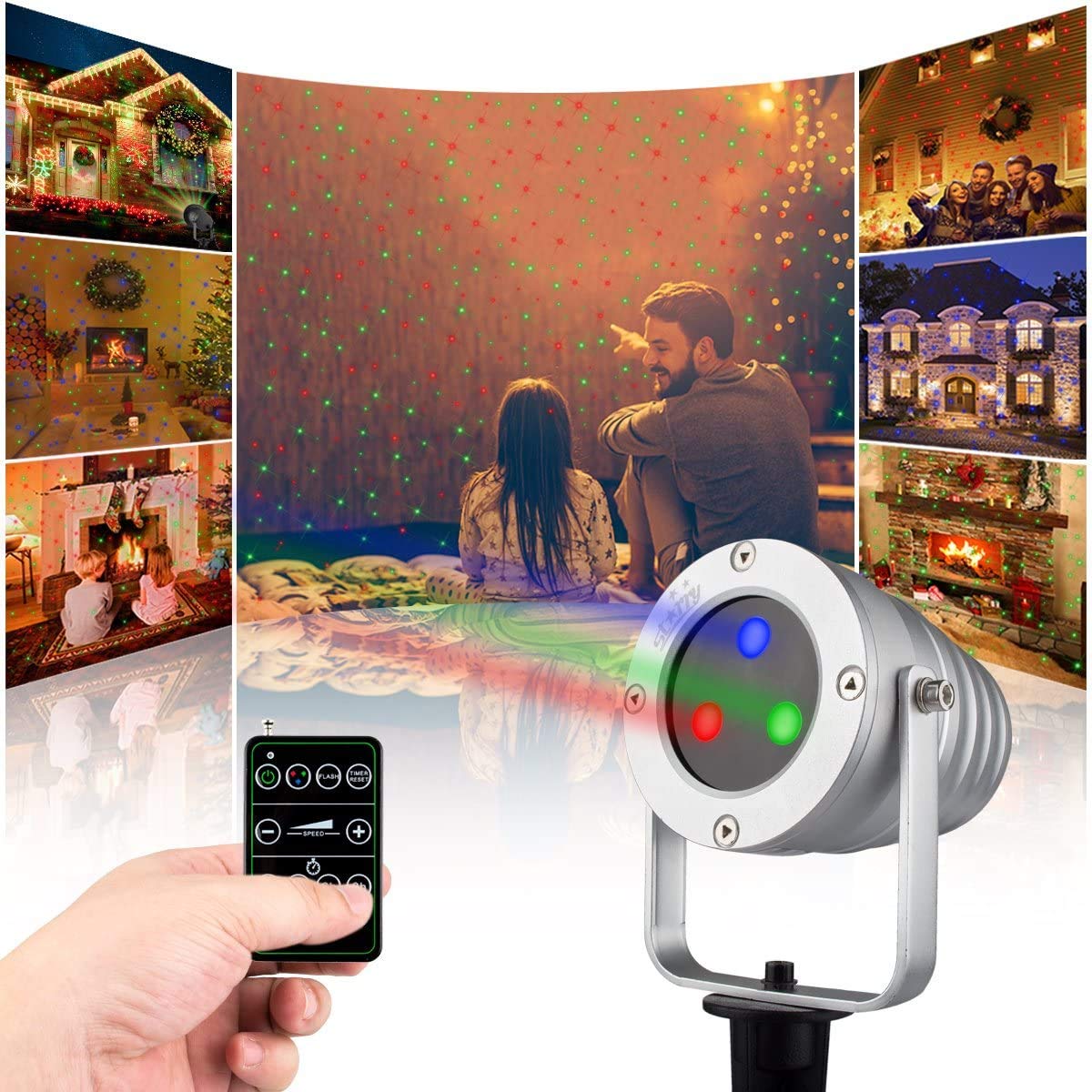 Starry Christmas Laser Lights Projector, Waterproof, Red & Green & Blue, Model ALB-RGB230-M1, for Outdoor Use, Holiday Parties