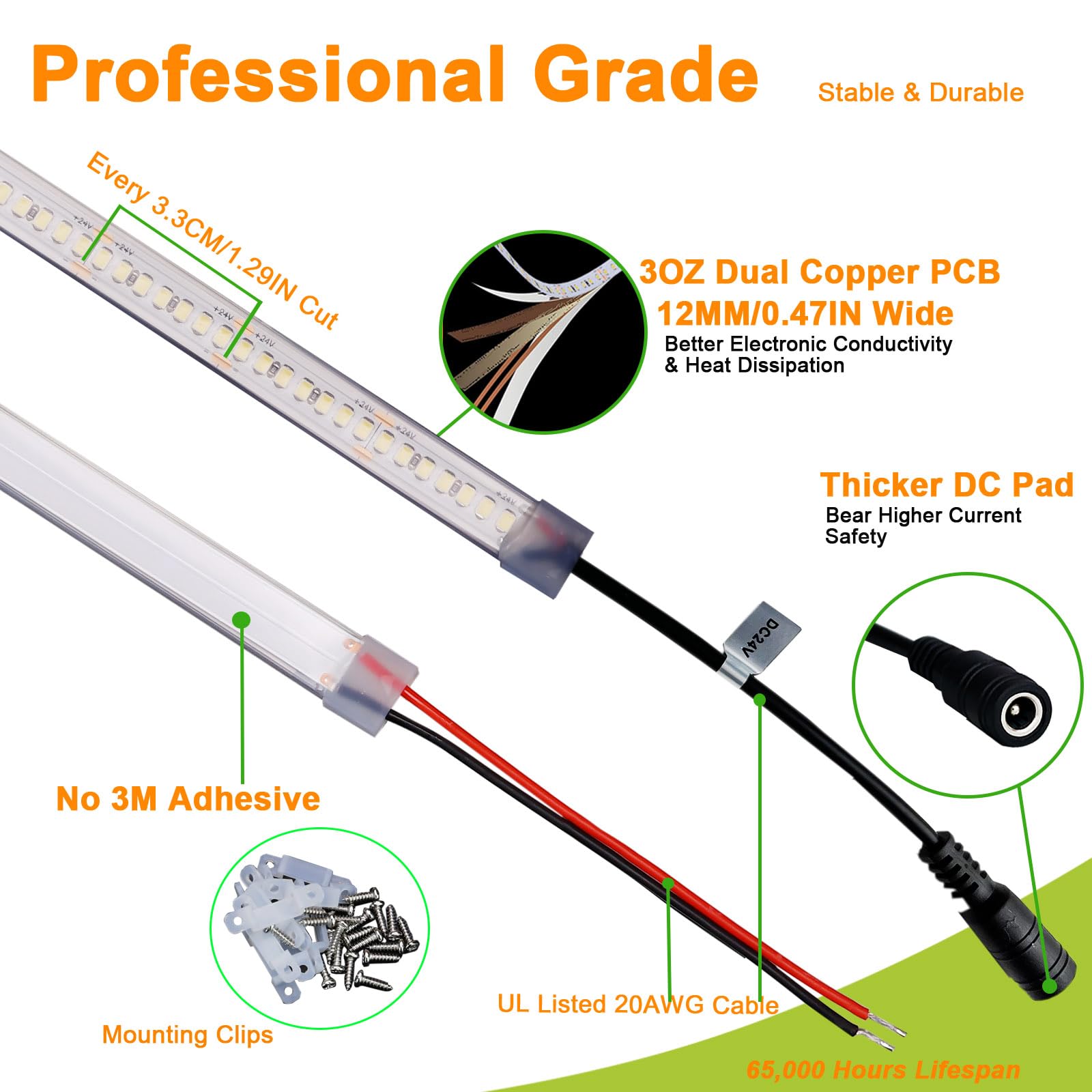 JOYLIT 24V LED Strip Lights, 16.4FT, IP67, 3000K Warm White, SMD 2835, 120W, Dimmable, High