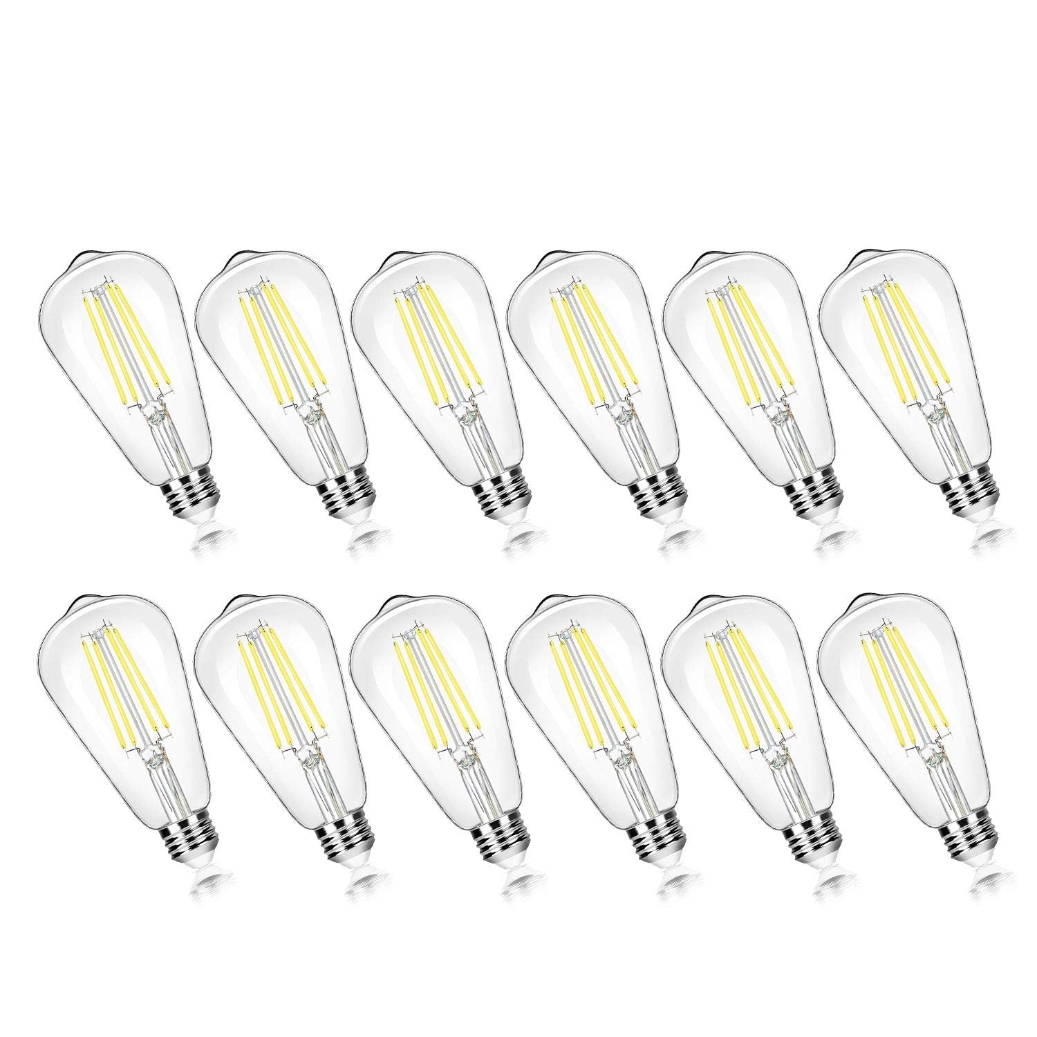12-Pack Vintage 7W St58 Led Edison Light Bulbs 60W Equivalent, 850Lumens, 5000K Daylight White, E26 Base Led Filament Bulbs, Cri