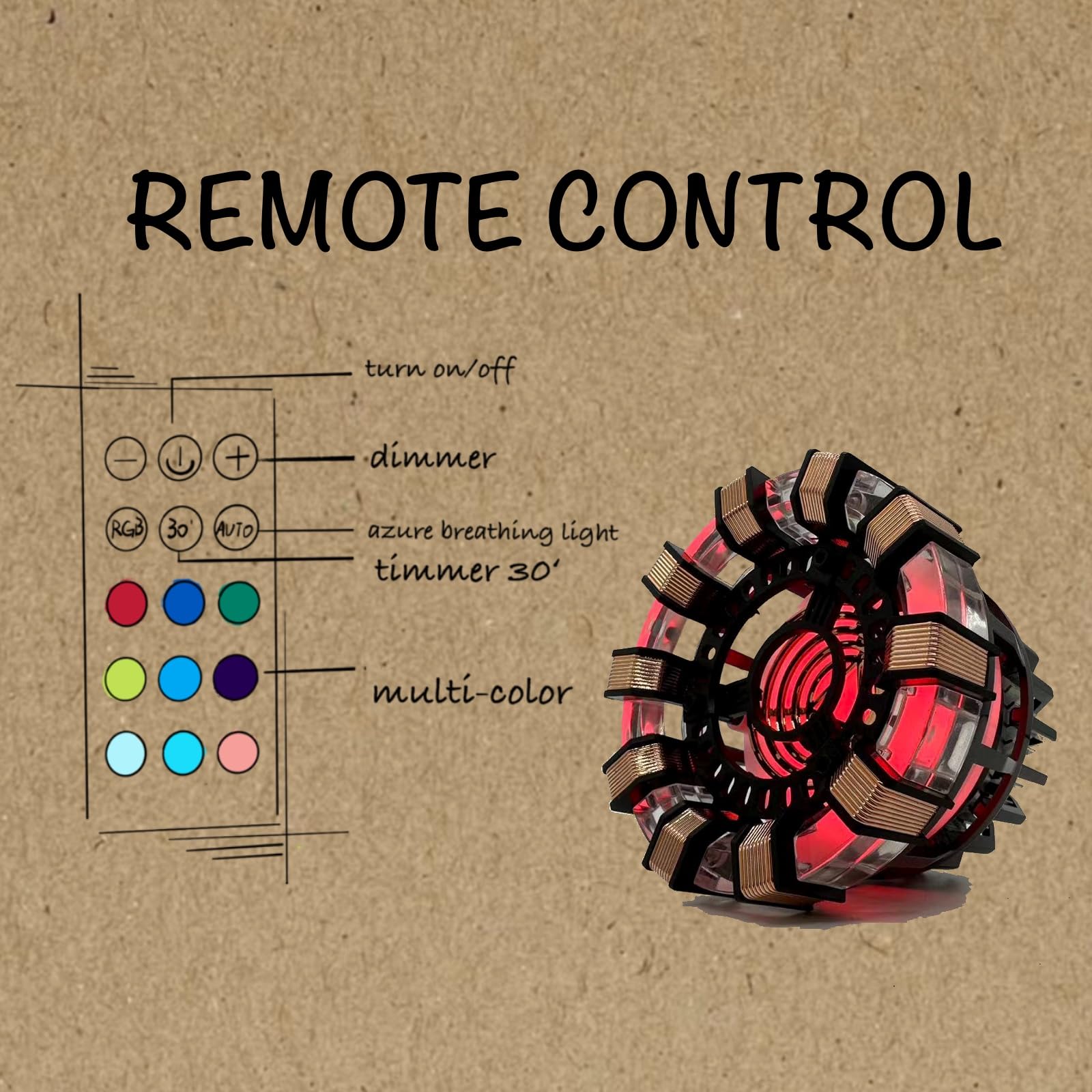 Moonacy Rechargeable Arc Reactor Light - Multi-Color Cute Superhero Lamp, Silver Table Decor Gift for Him, Touch/Remote Control