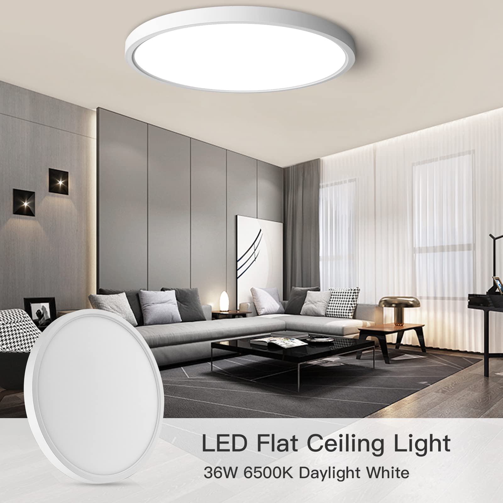 Taloya 36W Flush Mount Ceiling Light, 15.8 White Led Fixture, Modern Design For Bedroom, Kitchen, Living Room