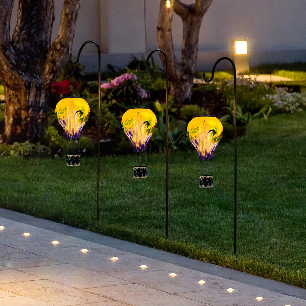 Giole Tie-Dye Style Solar Hot Air Balloon Outdoor Lantern With Flickering Flame, Waterproof Hanging Outdoor Lantern Decorative G