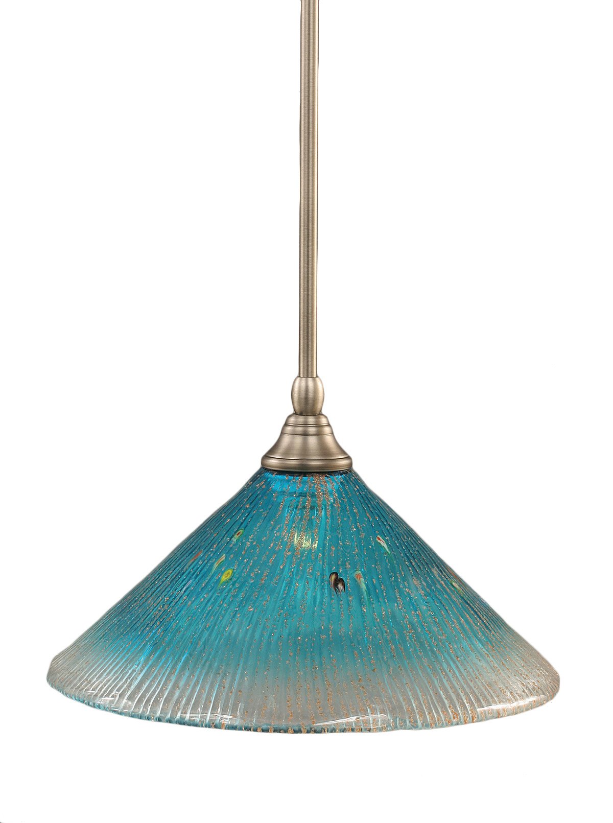 Toltech Lighting 23-Bn-448 12-Inch Stem Mini-Pendant Light Brushed Nickel Finish With Teal Crystal Glass