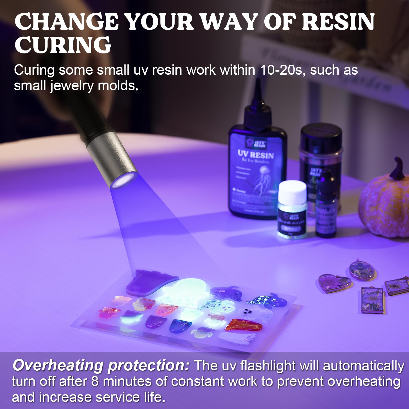 LET'S RESIN UV Light - Portable Mini 365nm UV Flashlight, Rechargeable for Resin Curing & Stains, Model ELR08028