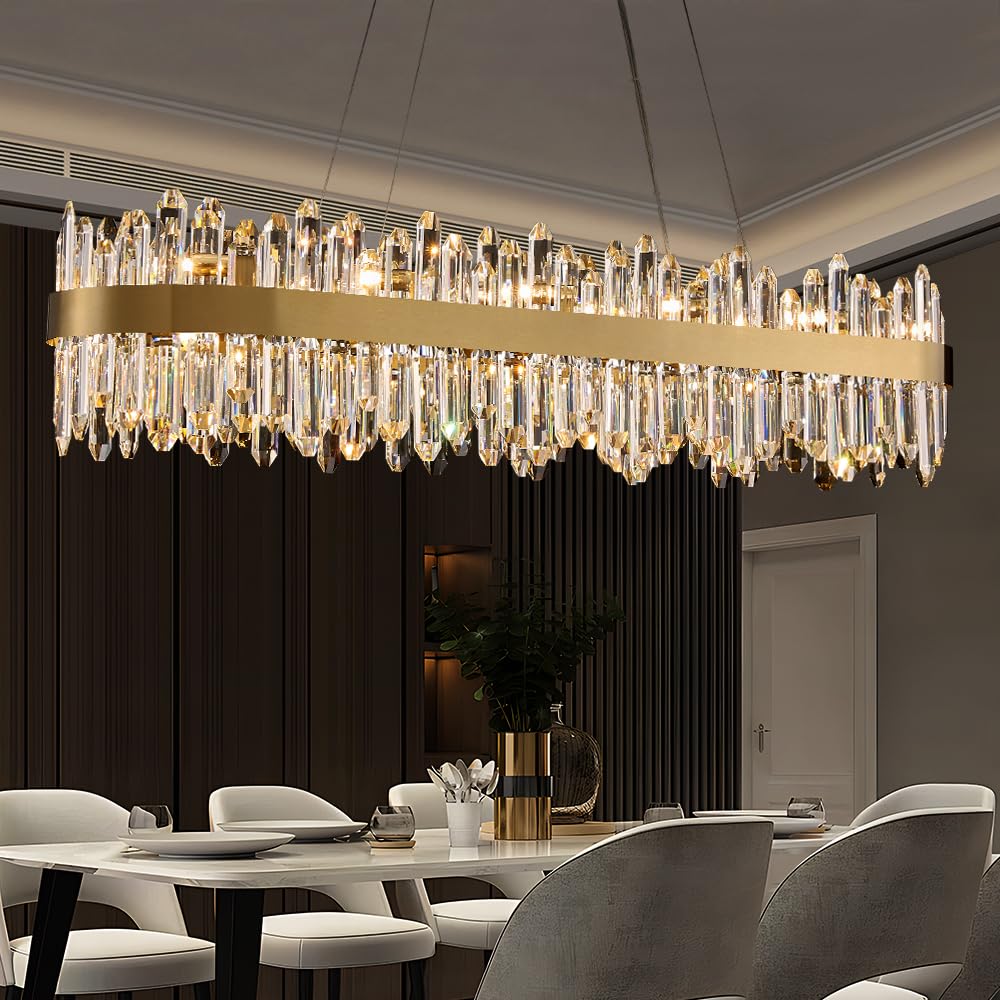 LIZZTREE Gold Oval Crystal Chandelier L45.3 inch, 24-Lights Gold Chandeliers Modern Crystal Chandelier Pendant Light Fixture G9 