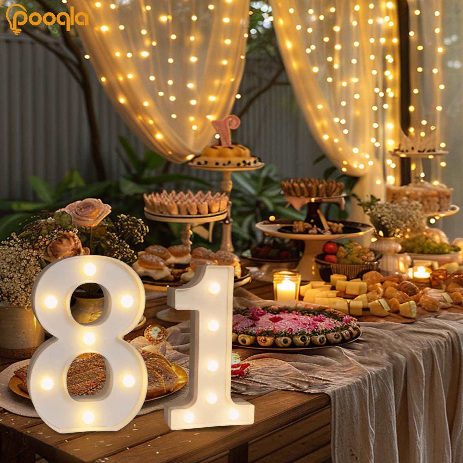 Pooqla Decorative Led Light Up Number Letters, White Plastic Marquee Number Lights Sign For 81Th Birthday Party Wedding Decor Battery Operated Number (81)
