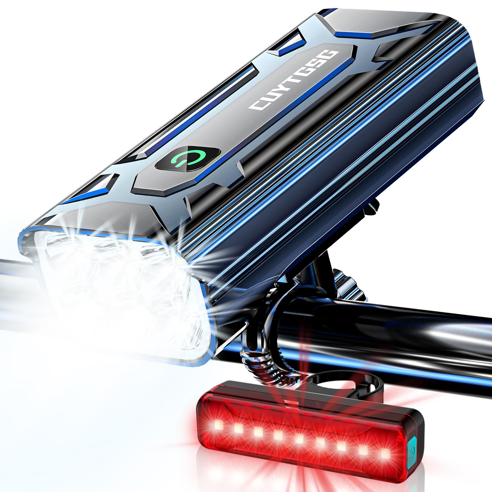 CUYTGSG 9500 Lumens LED Bike Light Rechargeable Waterproof Headlight with 360 Degree Rotation and Taillight