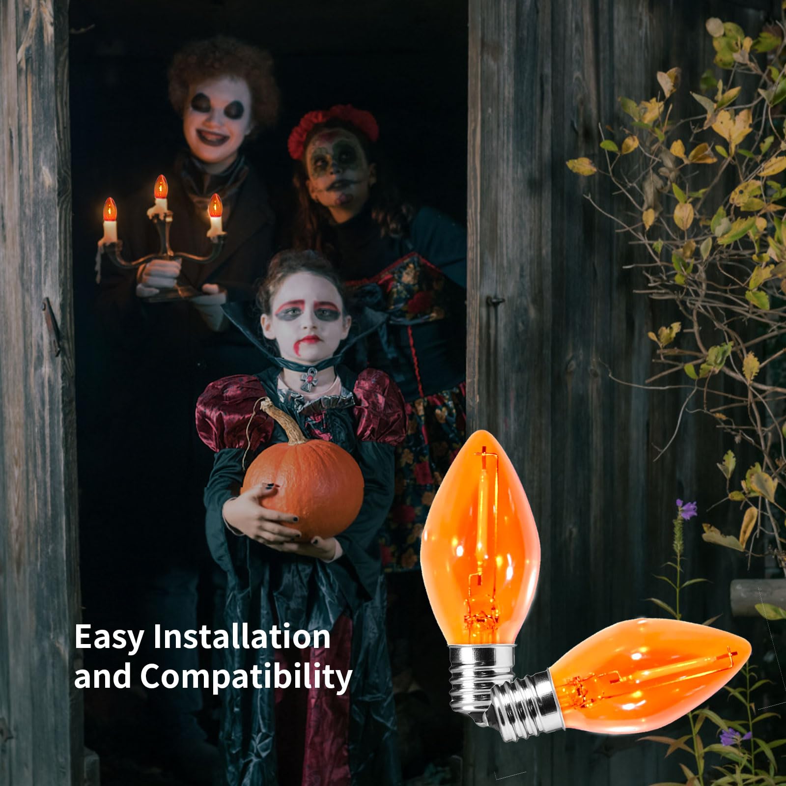 Chyparty 12 Pack C7 Led Replacement Bulbs, Orange Christmas Light Bulbs For Halloween Outdoor String Lights, Patio, Wedding, Par