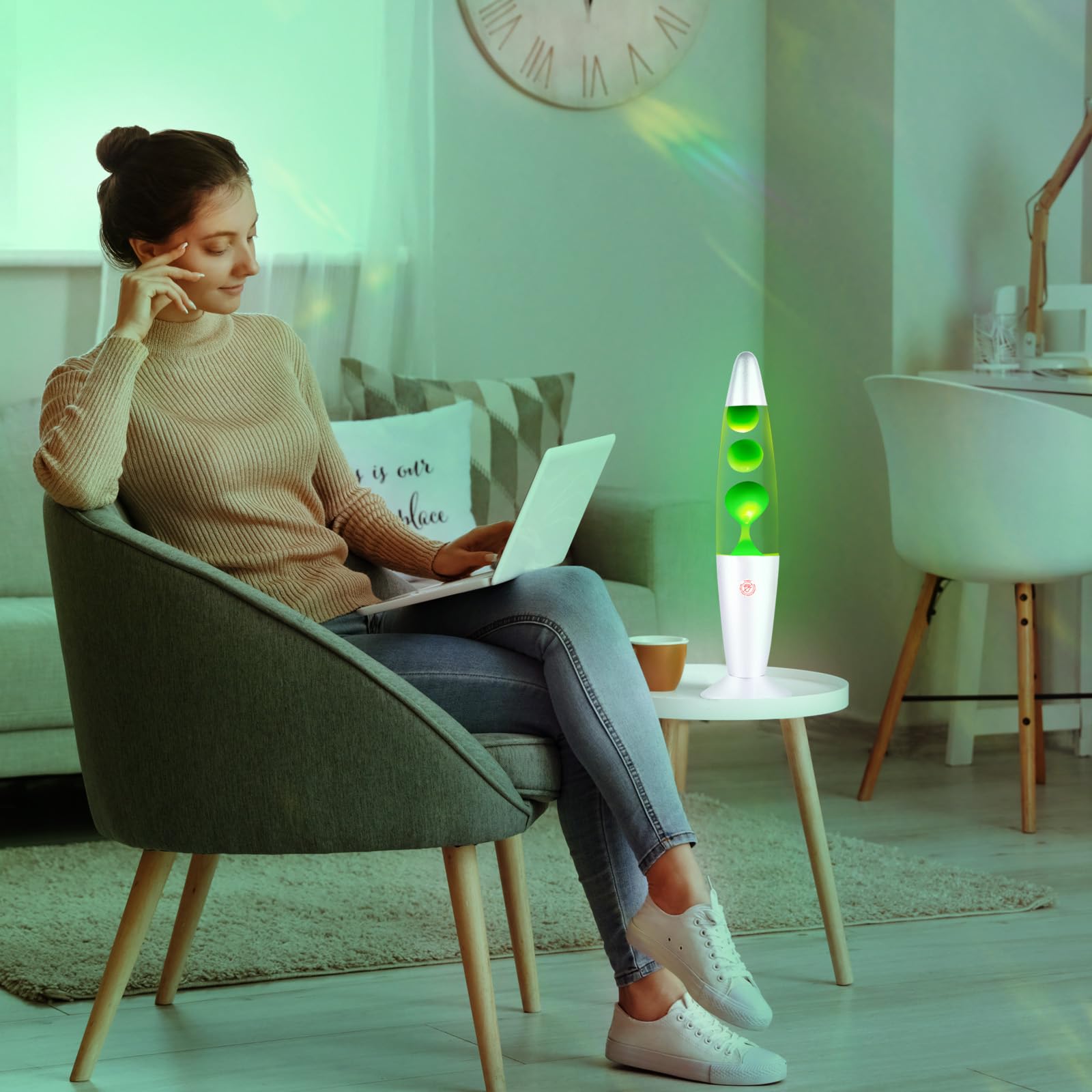Vanful Green Magma Lamp - 13" Liquid Motion Night Light for Home - Aluminum Base, Mood Decor for Kids & Adults