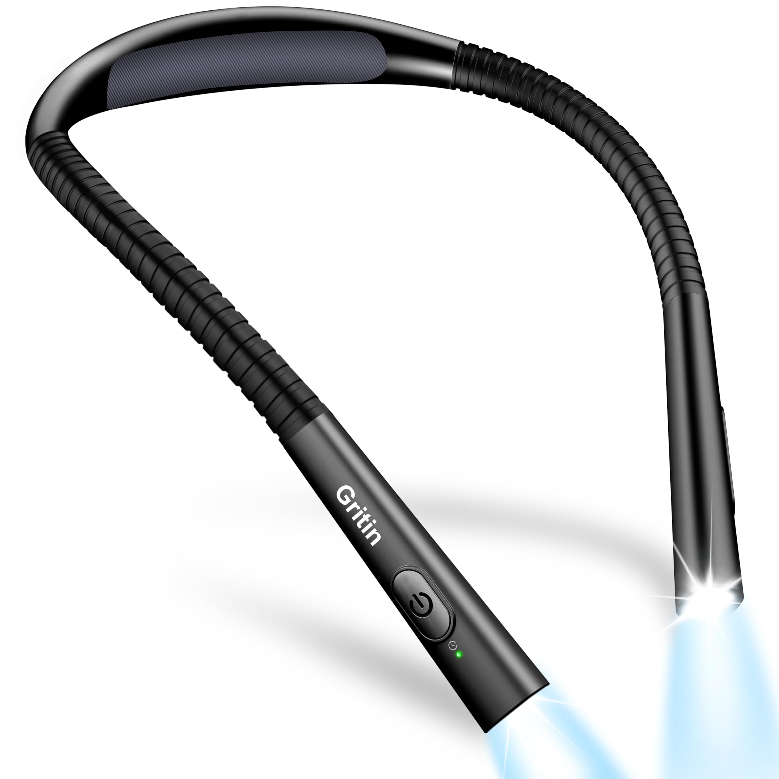 Gritin Book Light  Eye Caring 4-Color & 5-Brightness Neck Light Reading Light- Stepless Dimming 30-min Timer 80+ Hrs Runtime Bendable Round Neck Design  Lightweight for Reading-Black