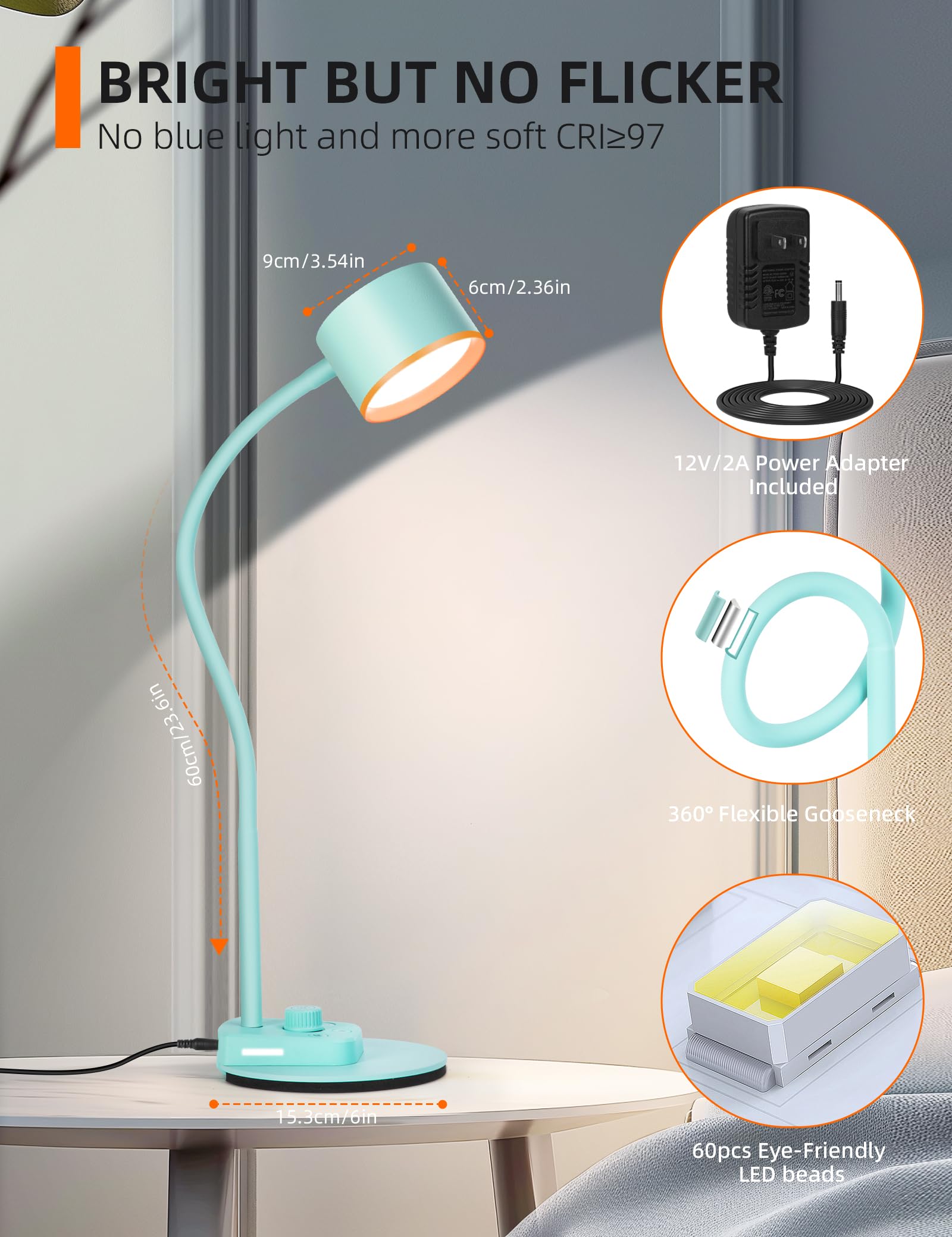 Desk Lamp, Fully Dimmable Bedside Reading Lamp With Usb C + A Charging Ports, 5 Colors, Simple To Operate, Eye Care Metal Table