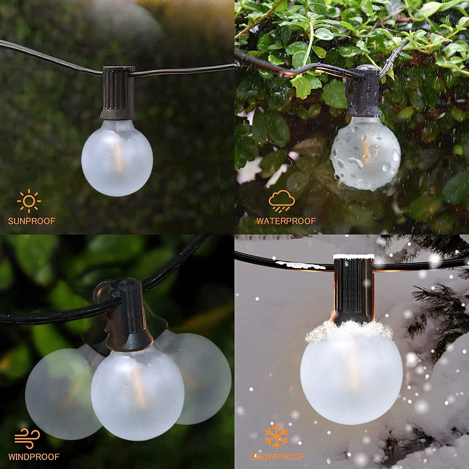 Outdoor Led String Lights, 50Ft G40 Outdoor Patio Lights With 52 Frosted White Led Globe Bulbs, Hanging Backyard Lights Waterpro