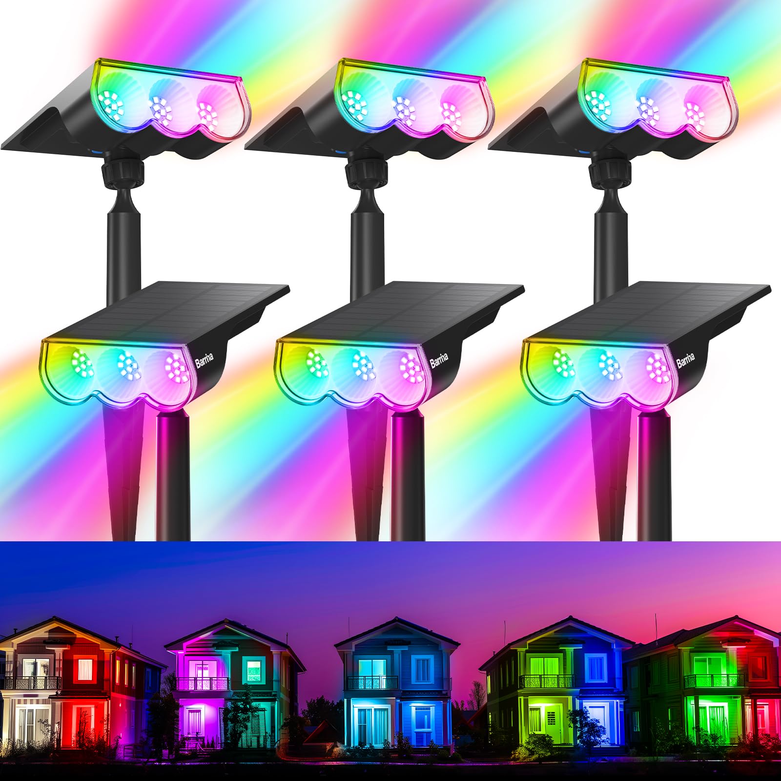 Barrina Solar Landscape Lights, WRGB Color Changing, 360° Adjustable, 6 Packs, Acrylonitrile Butadiene Styrene, Model TNX-SSL-WRGB-6P