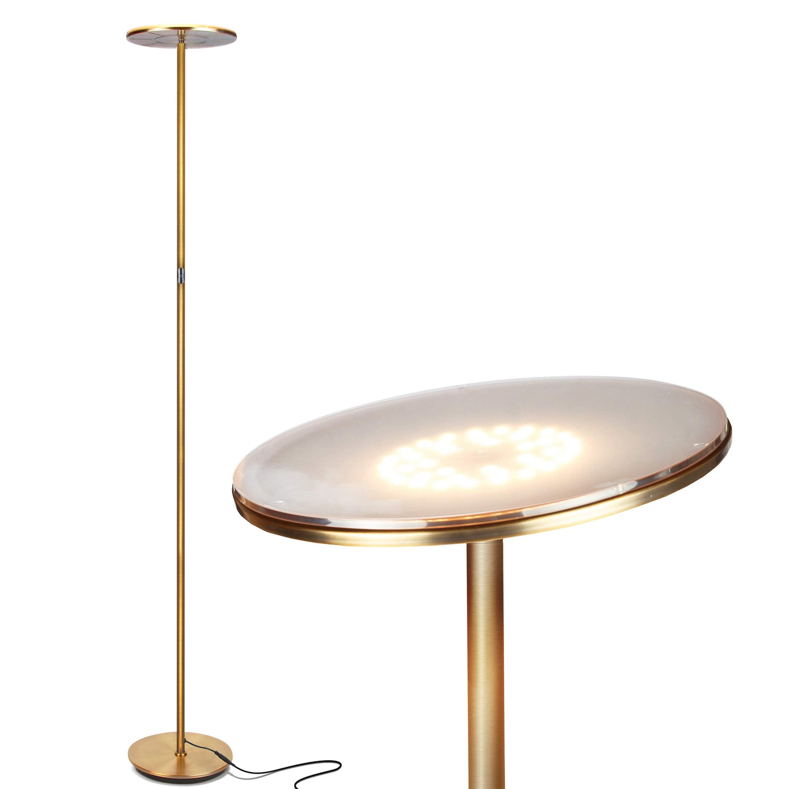 Brightech Sky Flux Dimmable LED Floor Lamp, Antique Brass, 3 Light Options, Model BT-FL-SKY30DLX-ANTQ-BRSS