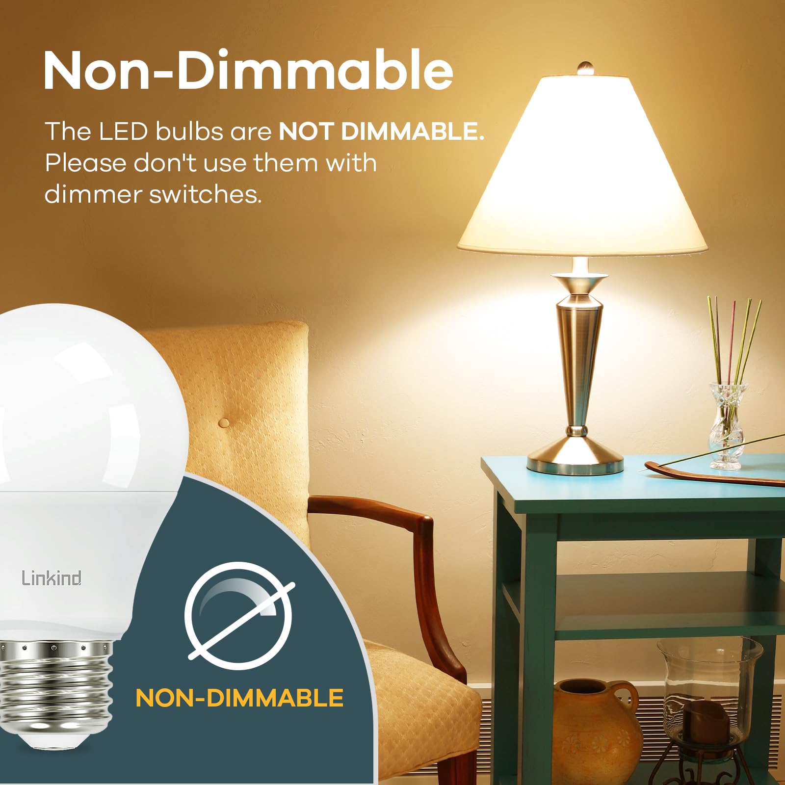 Linkind A19 Led Light Bulb, 60W Equivalent, 9W 2700K Soft White, 800 Lumens Non-Dimmable, E26 Standard Base, Energy Efficient Ul