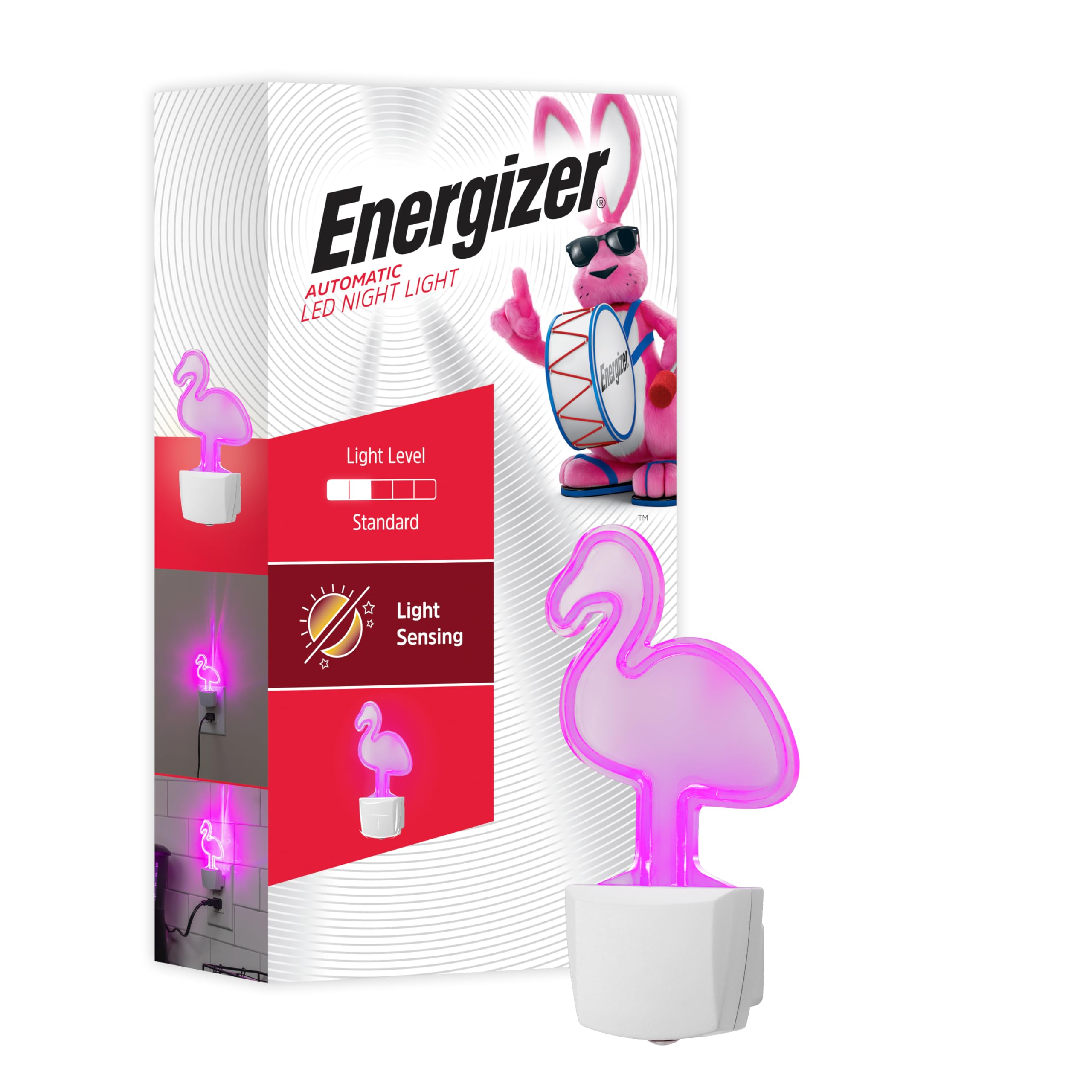 Energizer Flamingo Night Light, Neon, Auto On/Off, Pink
