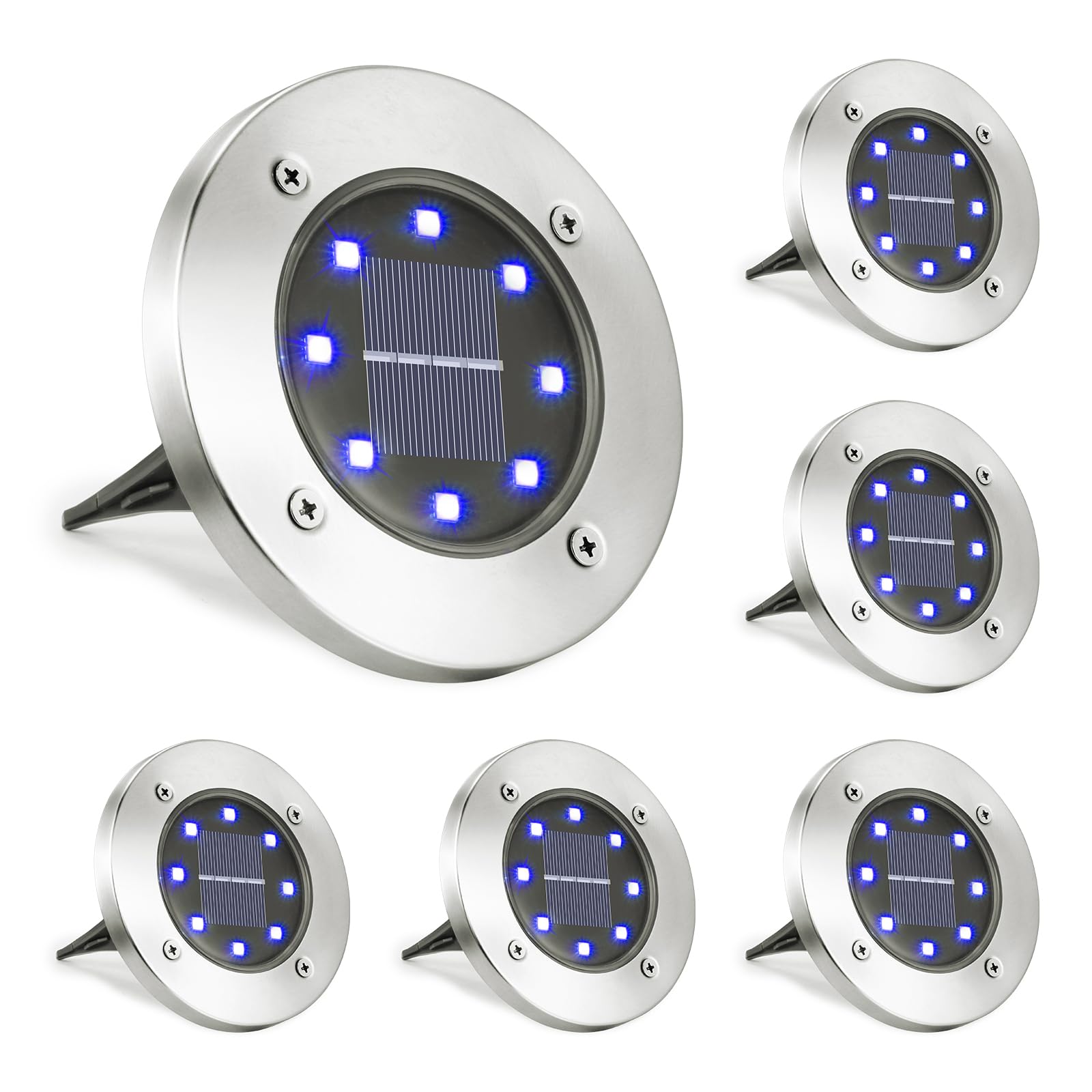 LYHOPE Solar Ground Lights Outdoor, 8 Pack 8 LED Solar Disk Lights Waterproof Garden In-ground Pathway Lights Landscape Lighting