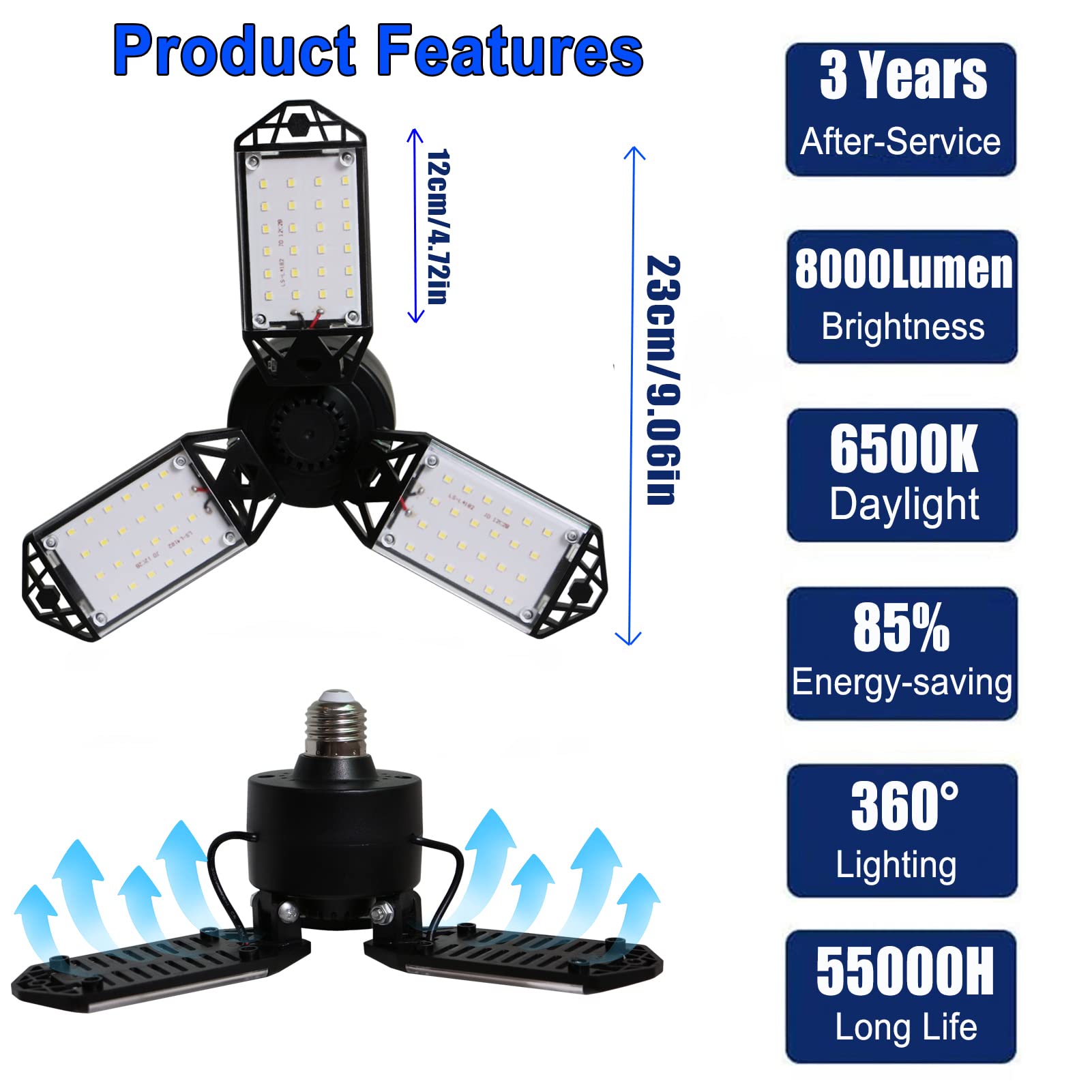 Meiqils 150W LED Garage Light, 4-Pack, 4+1 Adjustable Panels, 15000 Lumen, Black
