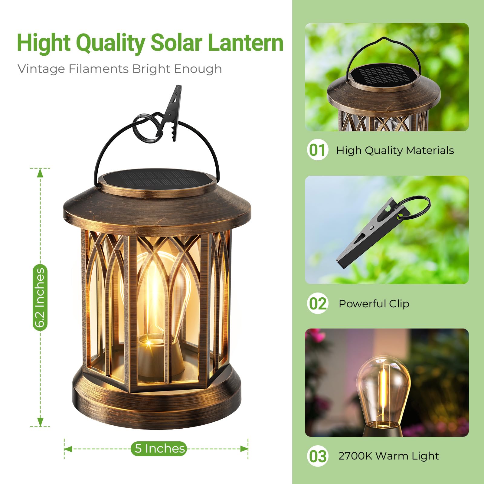 Wdtpro Solar Lanterns Outdoor Lights, 2 Pack Bright Solar Lanterns Outdoor Waterproof With Clip Patio Decor, Hanging Solar Light