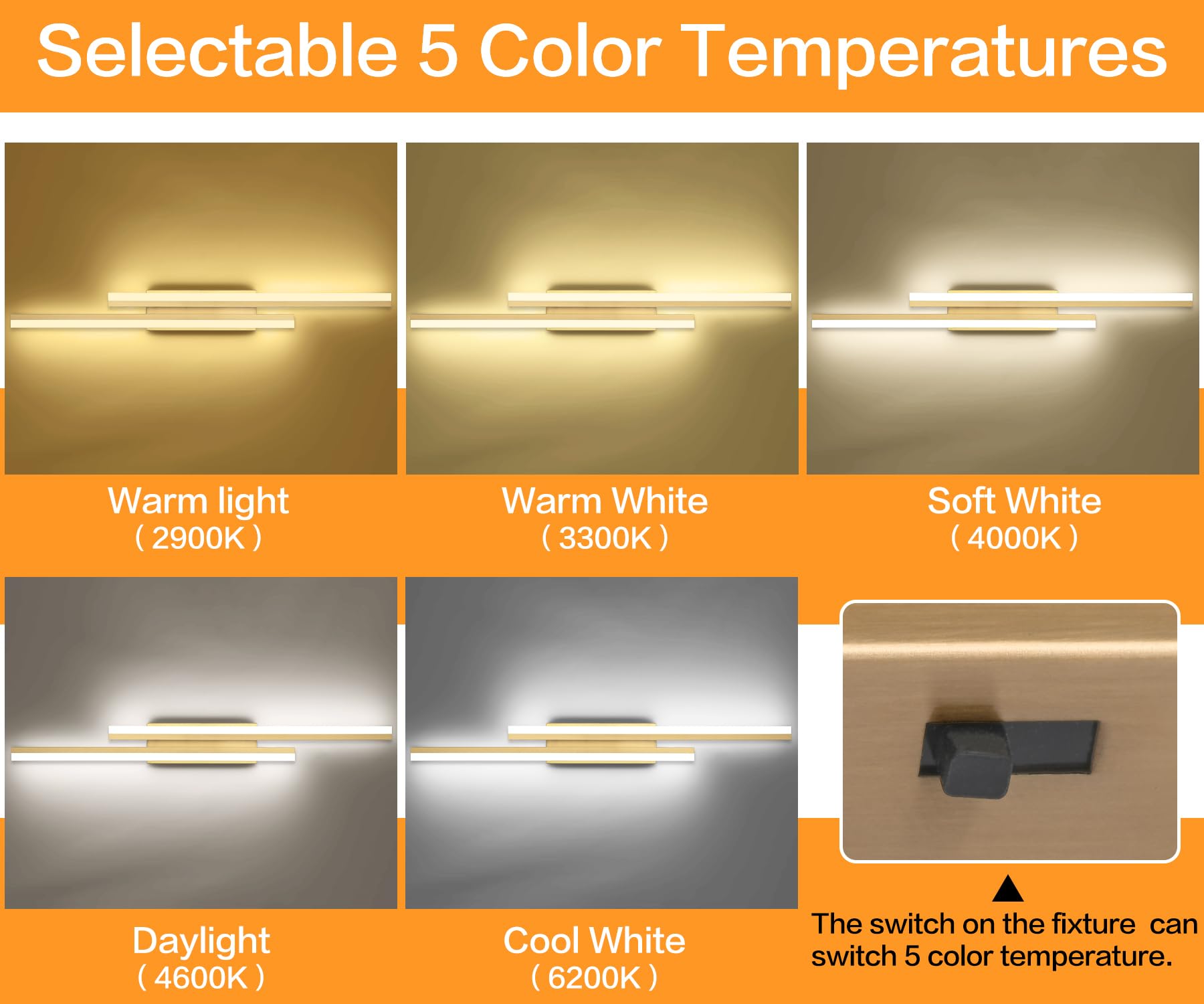 PRESDE Bathroom Vanity Light, 40inch Gold LED Fixture, 5 Color Temperatures, Dimmable, Aluminum, Modern Design