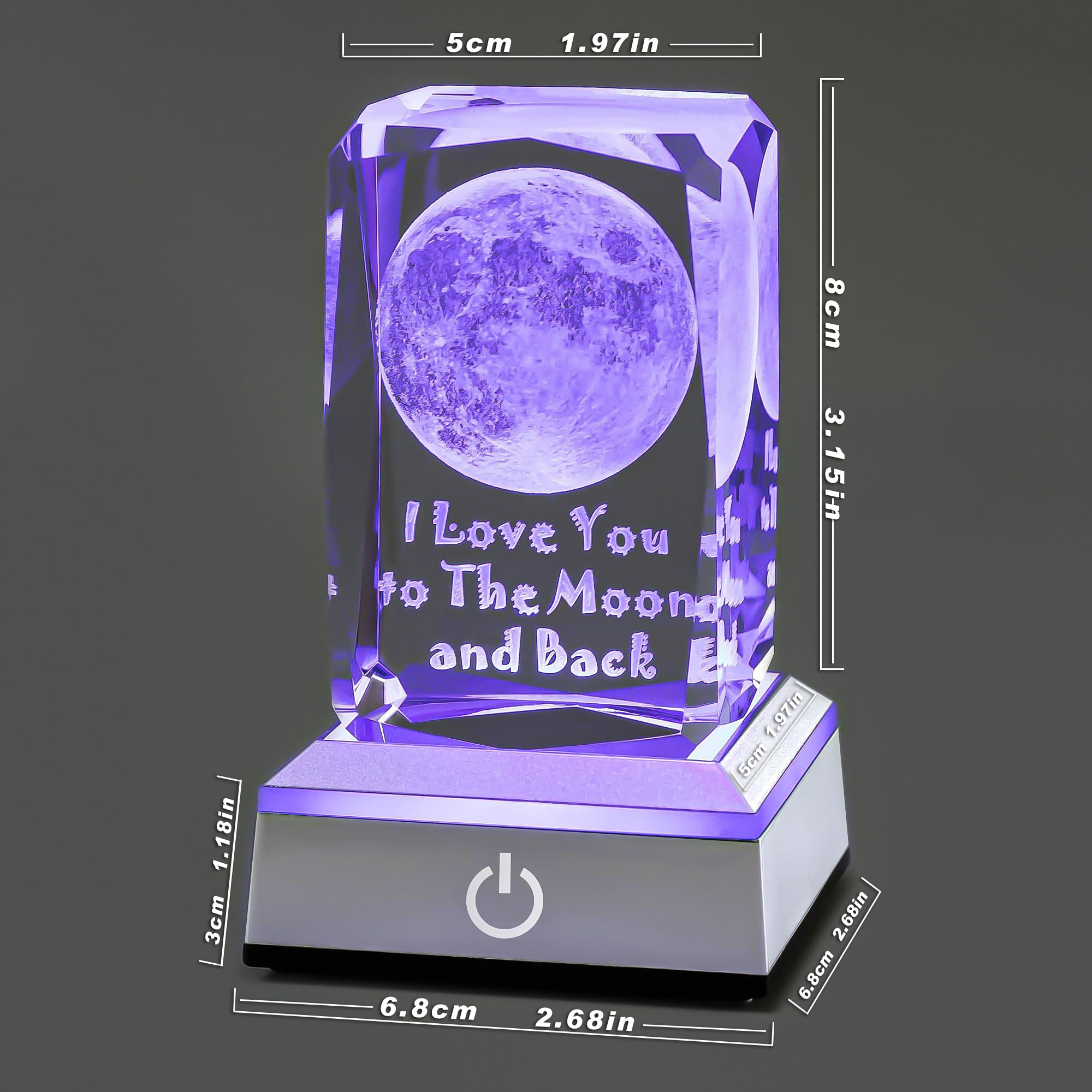 hochance 3D Moon Nightlight - Crystal, Multicolor, A-Moon Model, Perfect Gift for Her, Valentines Day, Anniversary, Birthday