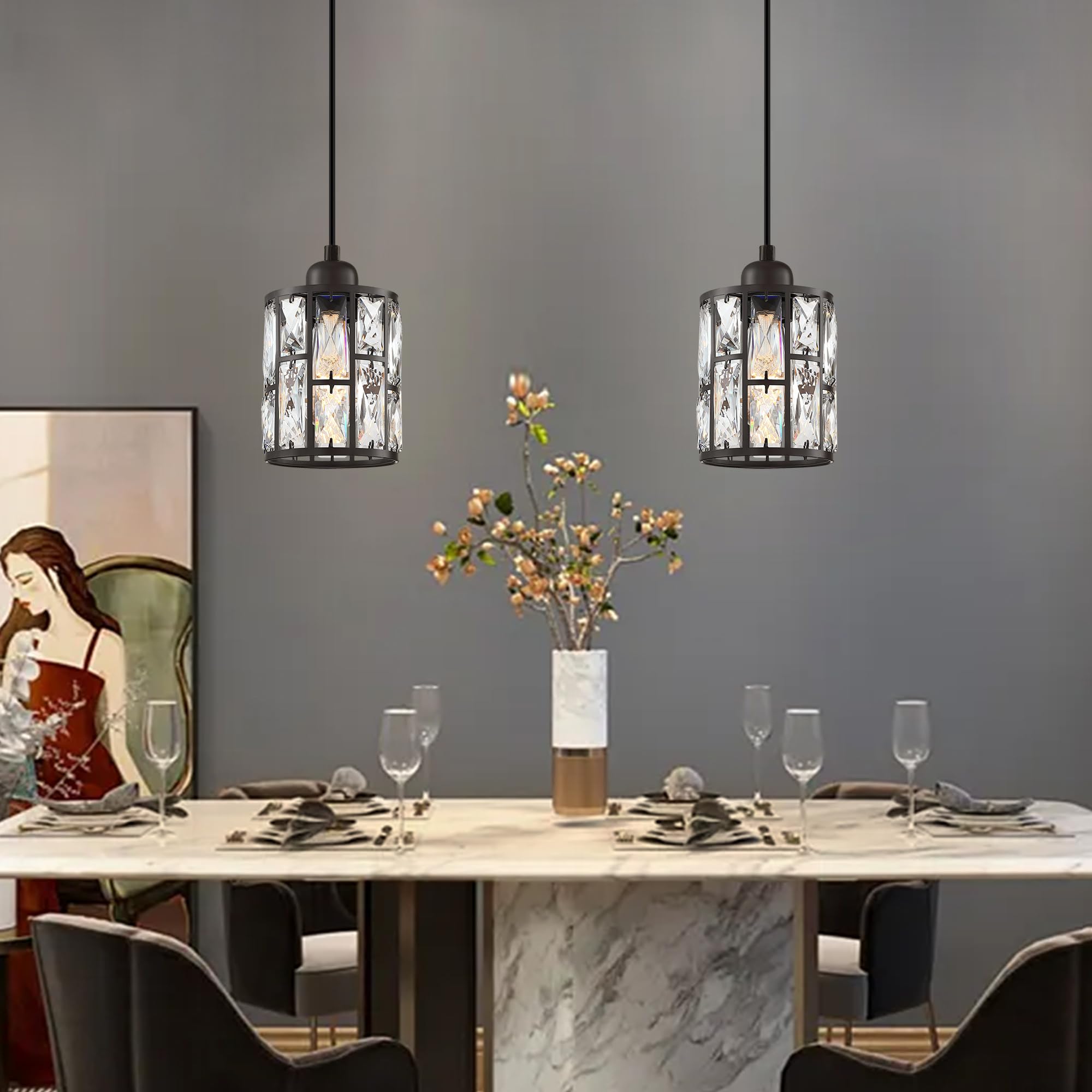 Dolaimy House 3 Pack 1 Light Modern 5.3 Crystal Hanging Kitchen Island Ceiling Pendant Light Fixture Oil Rubbed Bronze Finish For Bar  Dining Room Over