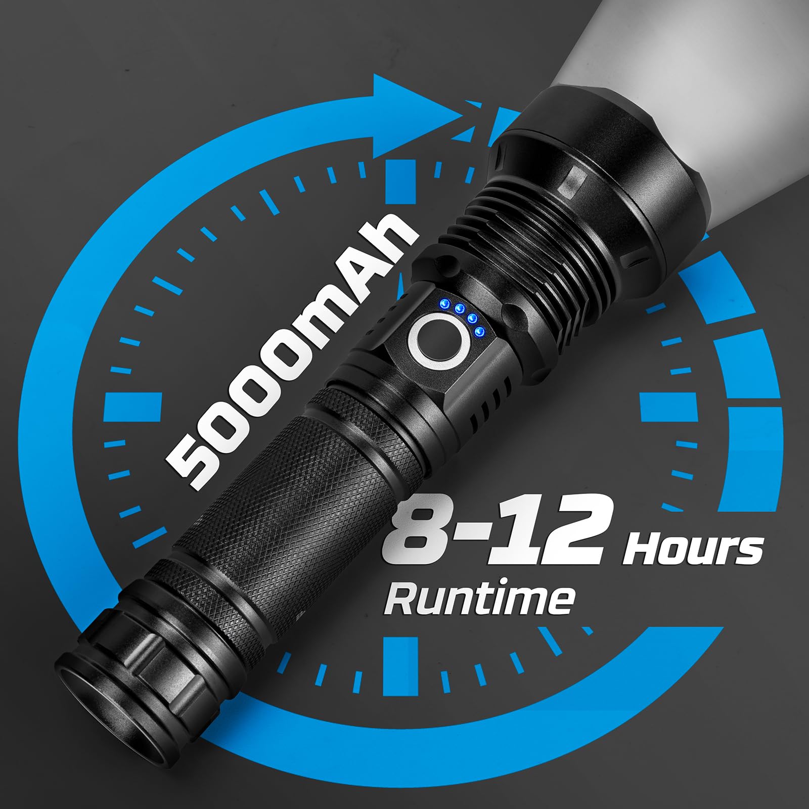 MILAOSHU Rechargeable LED Flashlights 100000 Lumens, Waterproof, 5 Modes, Aluminum, 2 Pack, Black, Model P11