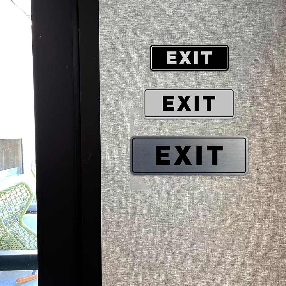 All Quality Standard Exit Wall Or Door Sign | Durable Plastic And Easy Installation | Double-Sided Foam Adhesive Tape - Silver -