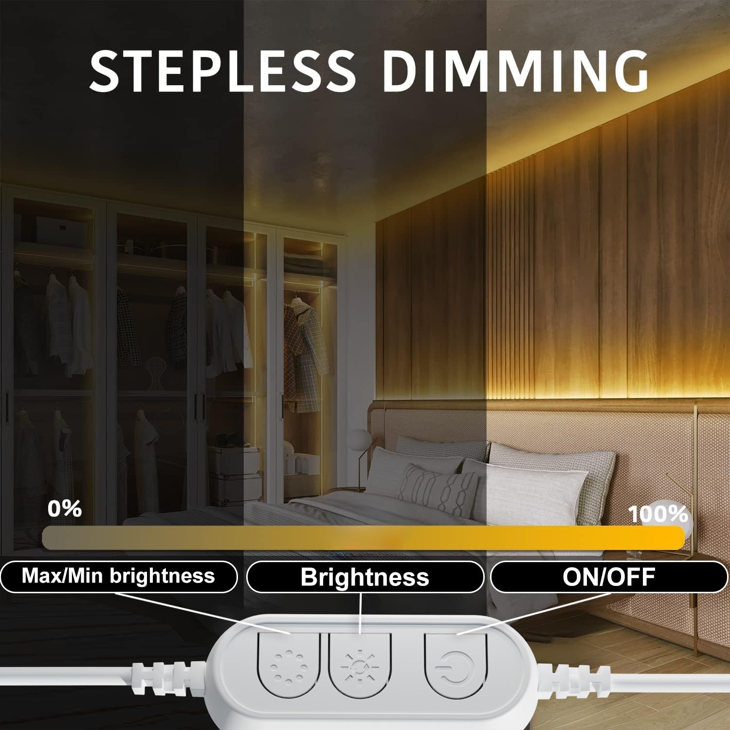 dalattin 50ft Warm White LED Strip Lights, Dimmable 3000K, 900 LEDs for Bedroom, Kitchen, Strong Adhesive, Model AAC206275000-KSUS0