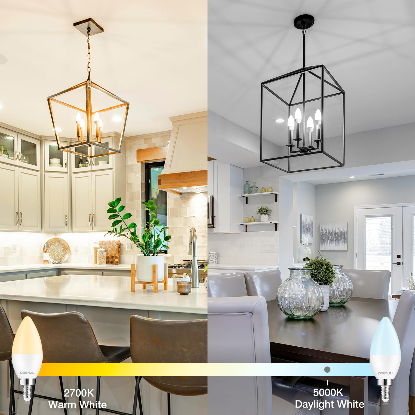 Degnju 60 Pack Chandelier Light Bulbs, 60 Watt Equivalent, 5.5W E12 Led Candelabra Light Bulbs, Daylight White 5000K B11 Ceiling