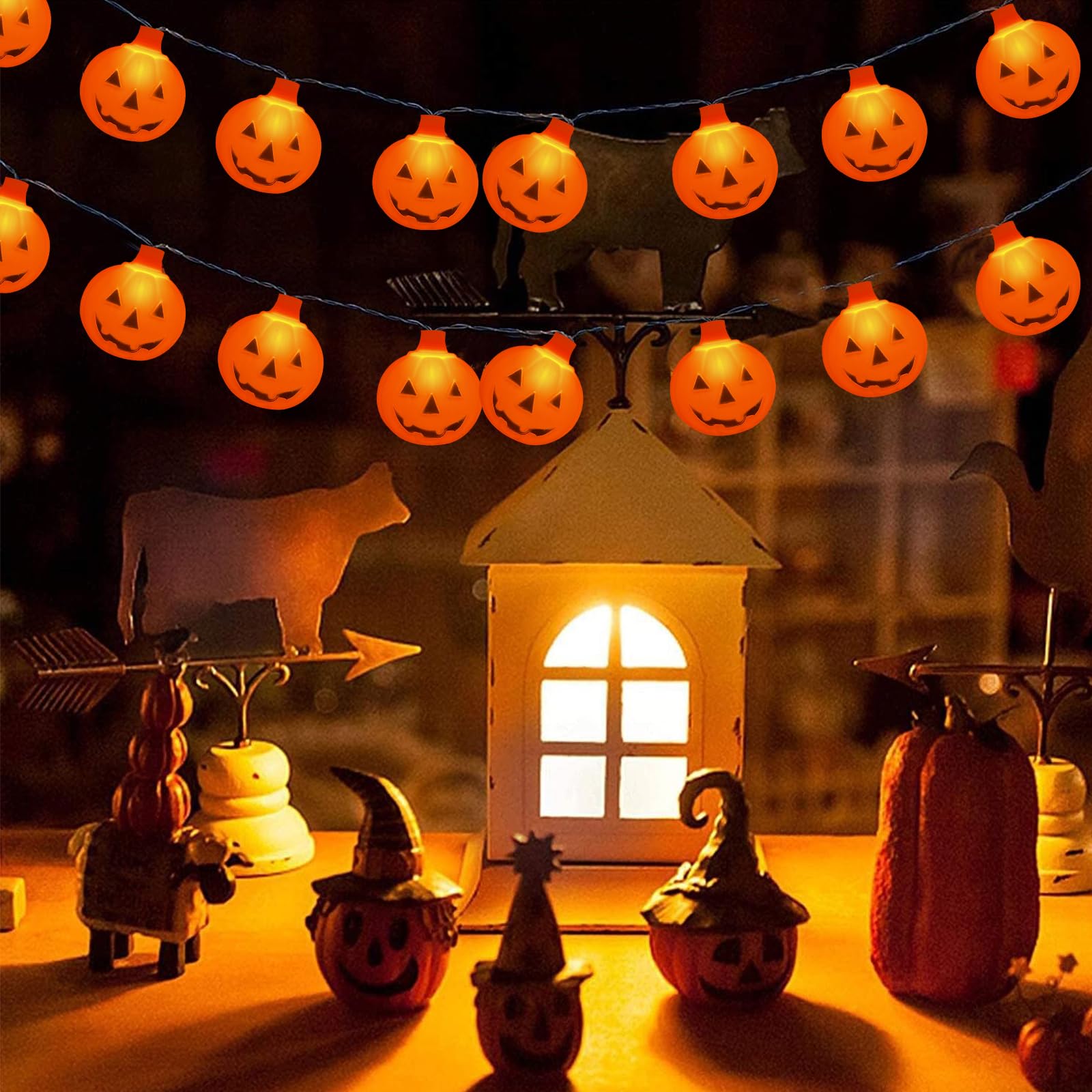 Doratale Halloween Pumpkin String Lights, 8.5FT, Orange, 10 Lights, Plug-in, UL Listed
