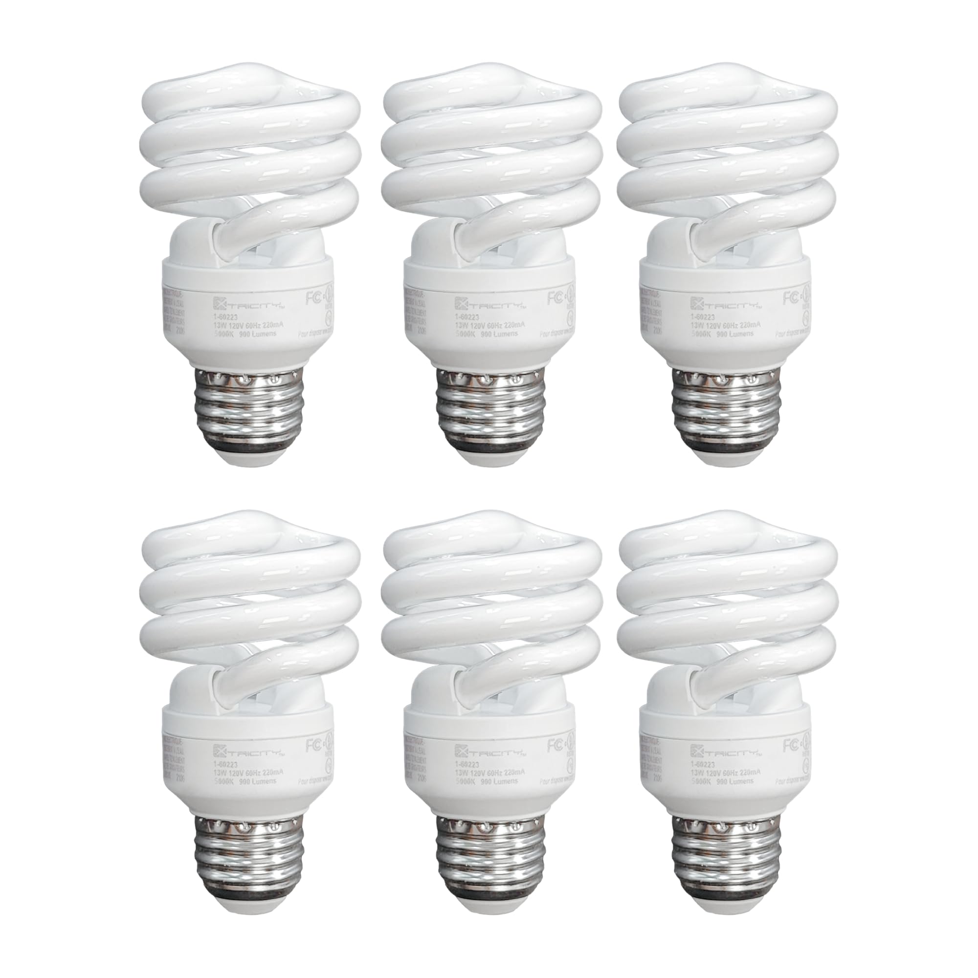 Xtricity Compact Fluorescent Light Bulbs T2 Spiral, E26 Base, 13W (60W Equivalent), 5000k Daylight, 900 Lumens, CFL, 120V - UL L