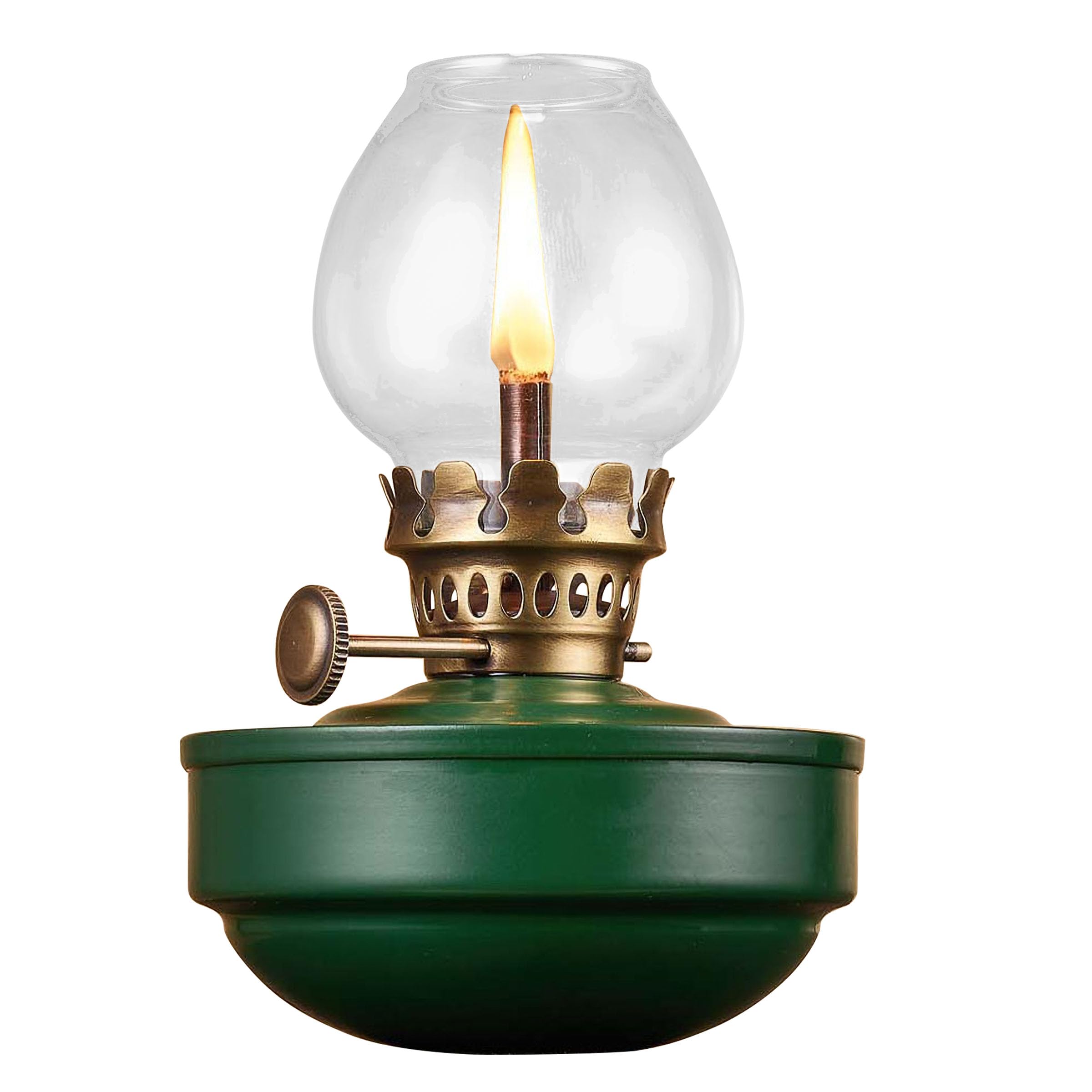Oil Lamp - 5  Tall Nautical Lamp with Naval-Style Weighted Body and Glass Bulb - Decorative Kerosene Lantern with Adjustable Wick - Oil Lamps for Indoor or Outdoor Use by Kings County Tools (Green)