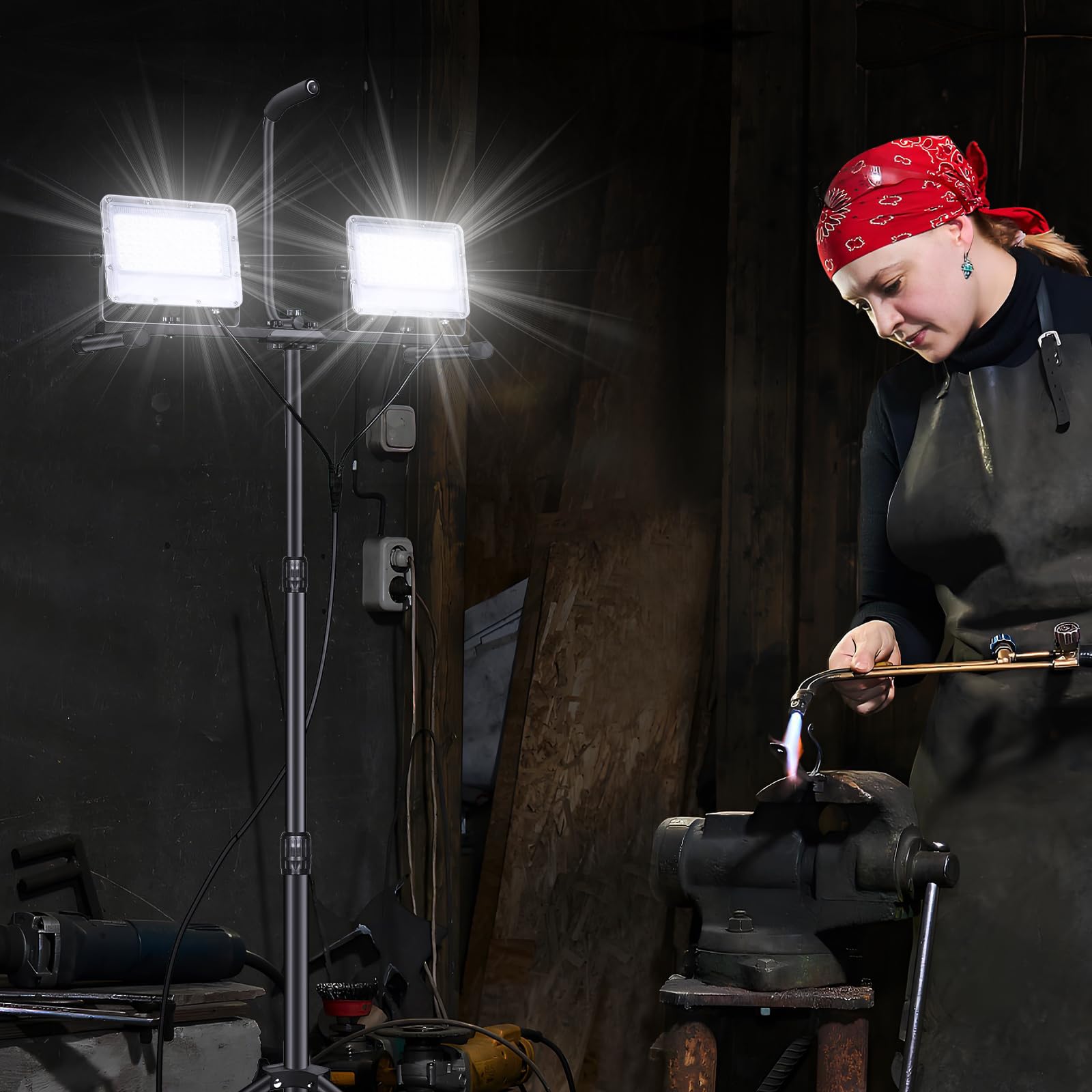 Work Lights 21000 Lumen Led Work Lights With Stand, Dual Head Led Work Light Waterproof Led Work Light 200W Led Work Lights Port