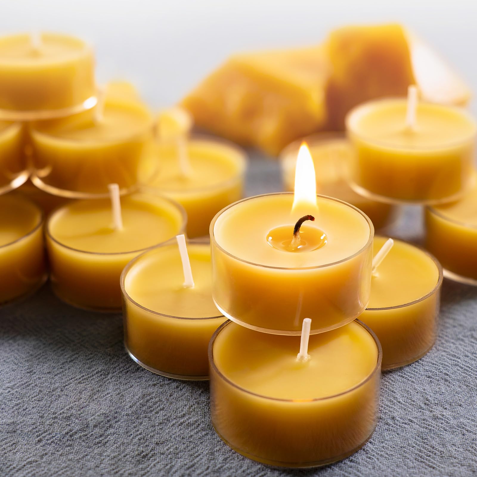 MOSROAD 48 Packs Beeswax Tealight Candles - 100% Pure Beeswax, 4-Hour Burn Time, Clear Cup, Natural Home Décor, Air Purification