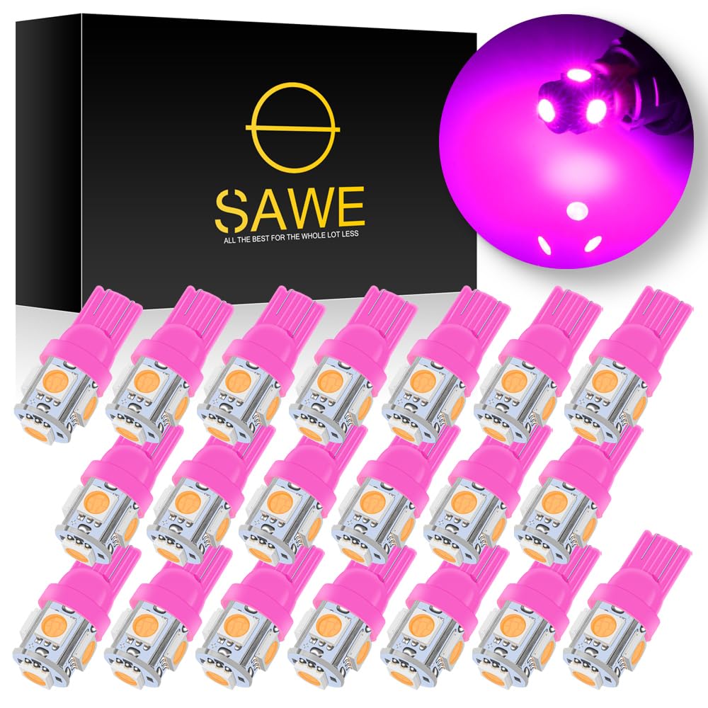 SAWE LED License Plate Dome Map Lights Bulbs, 5-SMD, Pack of 20, Pink/Purple, Model T10006-020