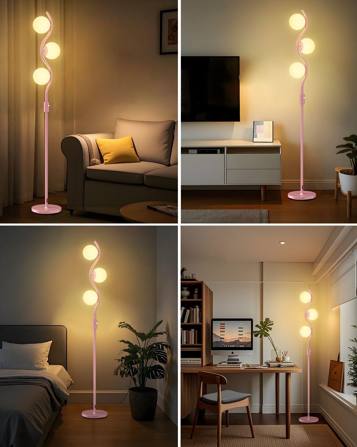 Lightdot 60In Dimmable Pink Floor Lamp Mid Century Standing Lamps With 3Pcs G9 3000K Warm White Bulbs Stepless Dimming Globe Mod