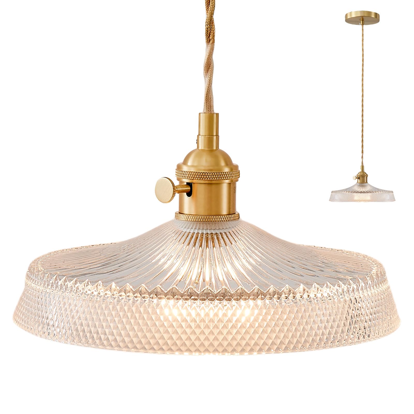 Oyisen Plug in Pendant Light, Clear Glass Shade Hanging Light, Industrial Pendant Light for Entryway, Dinning Room Lighting Fixt