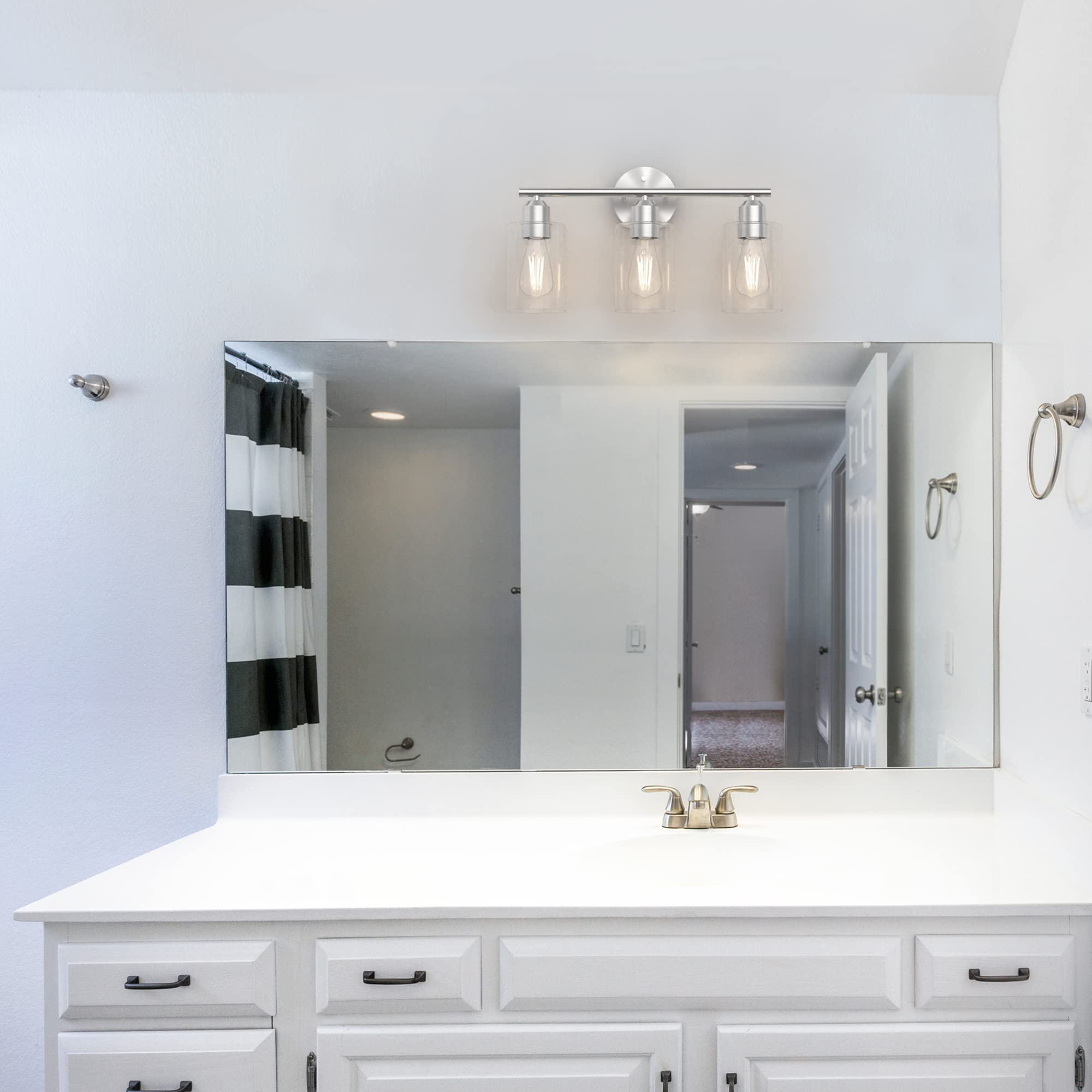 Espird 3 Light Bathroom Vanity Light Fixture, Modern Nickel Wall Lighting With Glass Shade, Ul Listed
