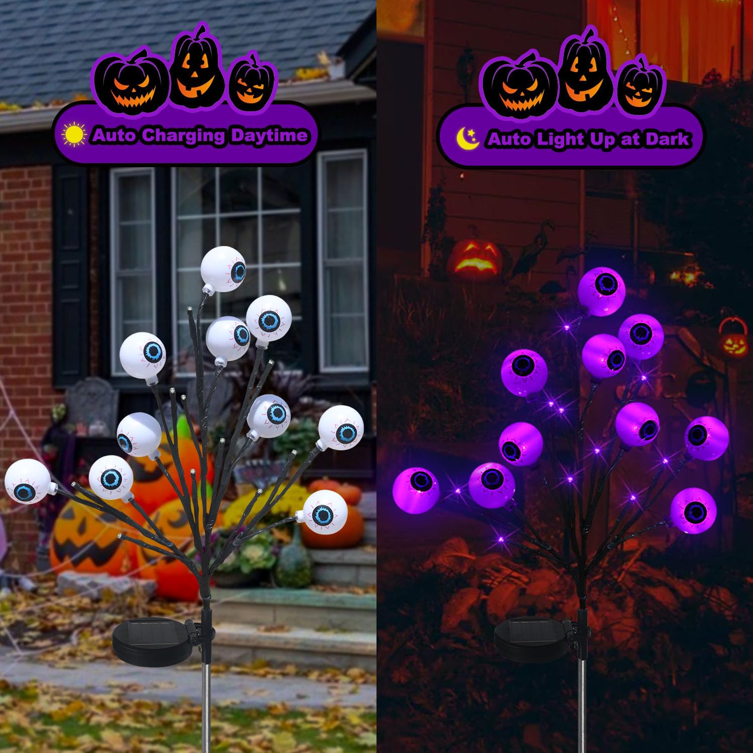 Ohwewant 2 Packs Purple Eyeball Solar Halloween Pathway Lights For Outdoor Decor