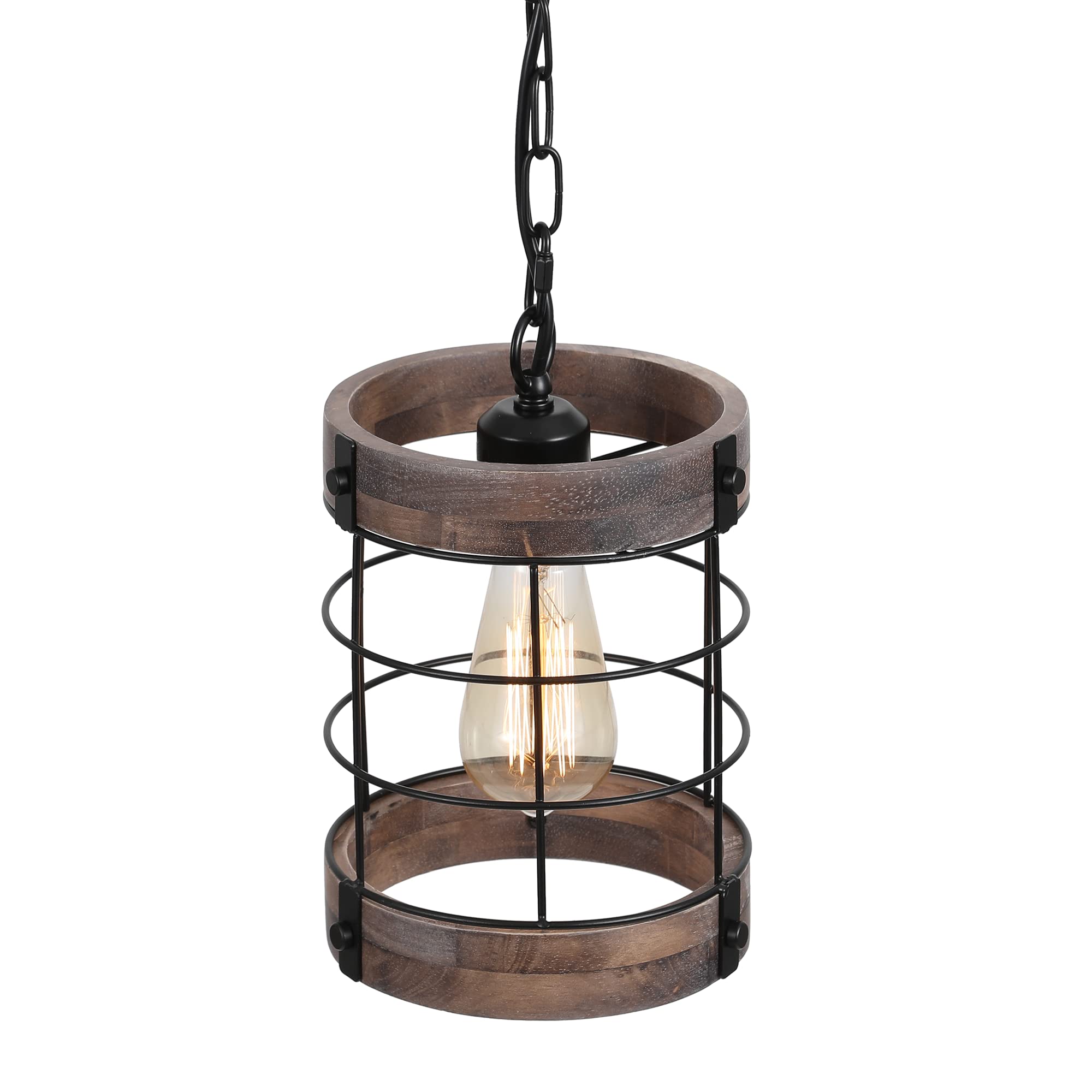 LamQee 1-Lights Rustic Farmhouse Pendant Light Fixtures for Kitchen Island Wood Hanging Ceiling Lights Dining Room Over Table Wo