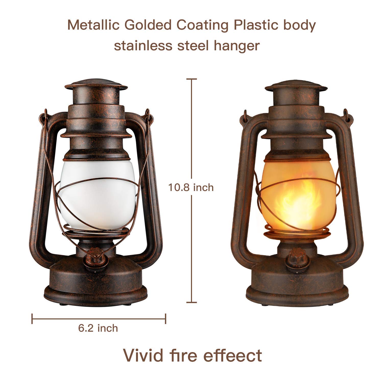 LED Vintage Lantern Battery Operated Rustic Outdoor Decoration Flickering Flame Western Hanging Lamp With Remote for Halloween,