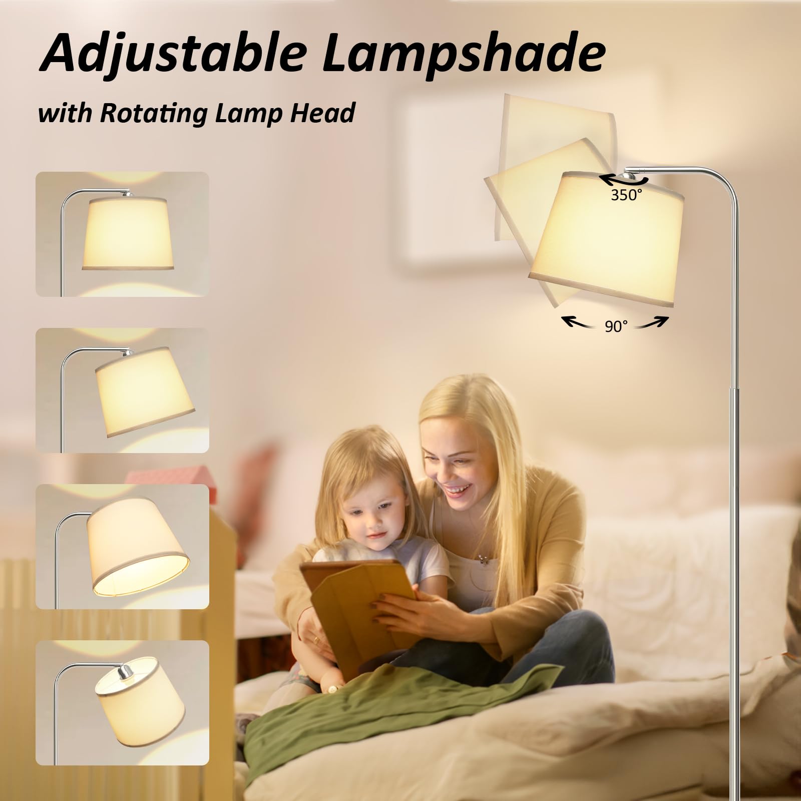 AKASUKI Floor Lamp with 3 Color Temperatures, 21.46inD x 12.01inW x 65.35inH, Metal, Silver Base - White Shade, Model LT