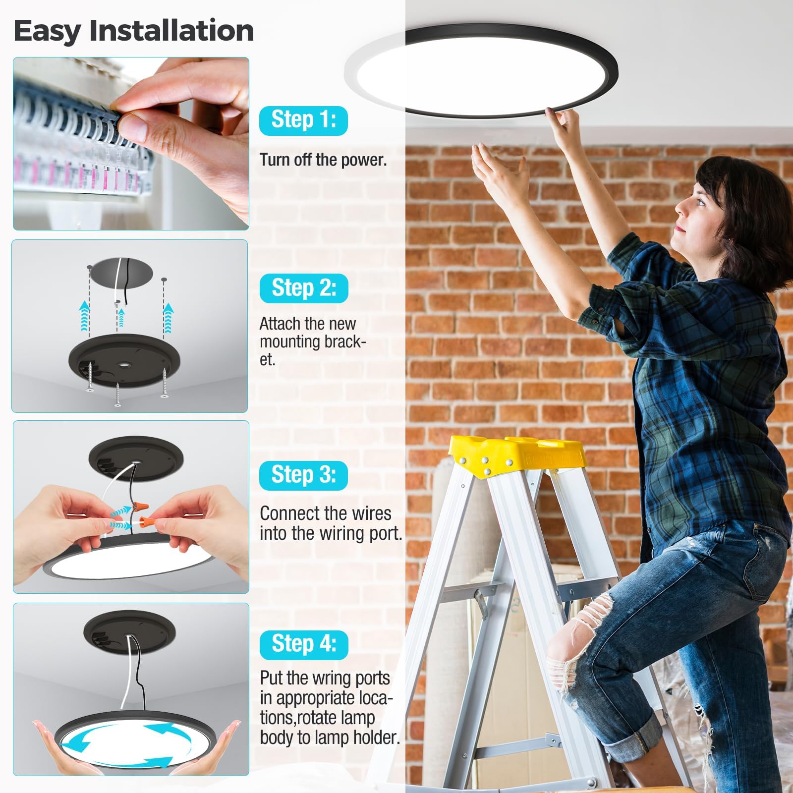 Libtit 13 Inch Black Flush Mount Ceiling Light,6 Pack 3200Lm 28W Ultra-Slim Led Ceiling Light,3000K/4500K/6000K Selectable Low-P